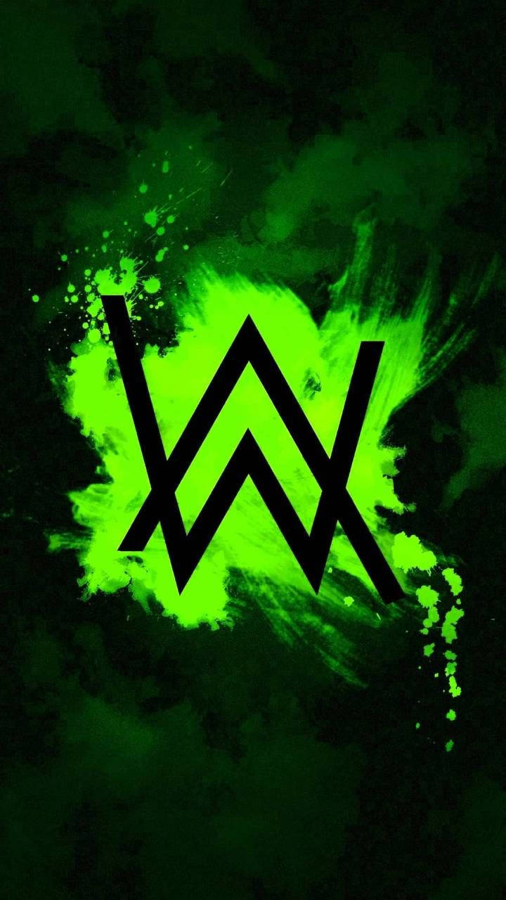 Neongrønn og svart Alan Walker-logo