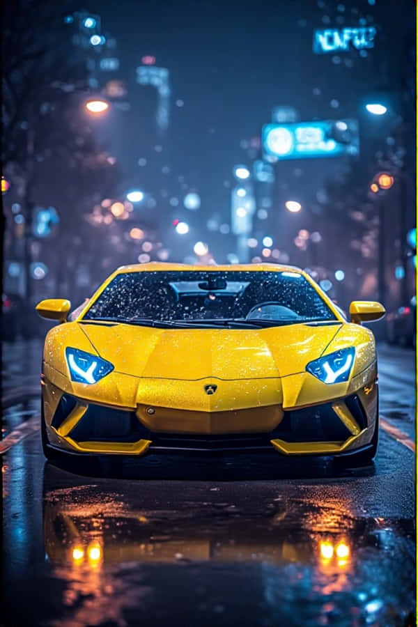 Neongul Lamborghini om natten futuristisk 4K bylys portrettbakgrunn Bakgrunner