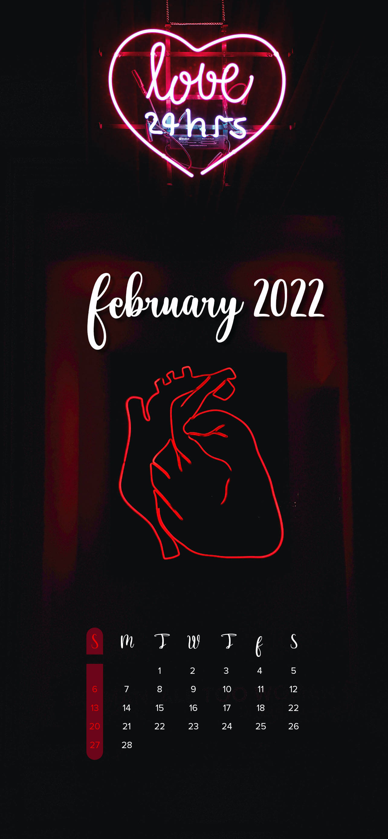 Neonhjerte Februar 2022 Kalender Bakgrunner