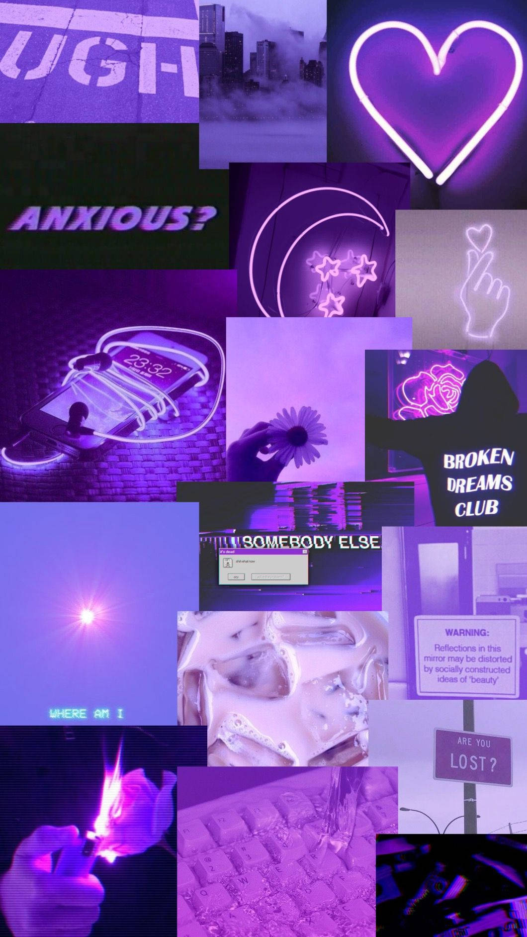 Neonhjerte Pastellilla Tumblr-kollasj Bakgrunner