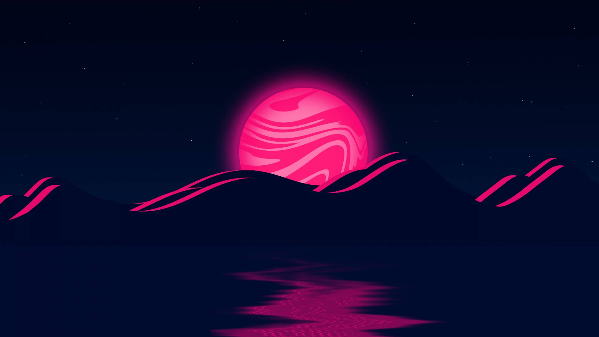 Neonmåne rosa bølger Bakgrunner