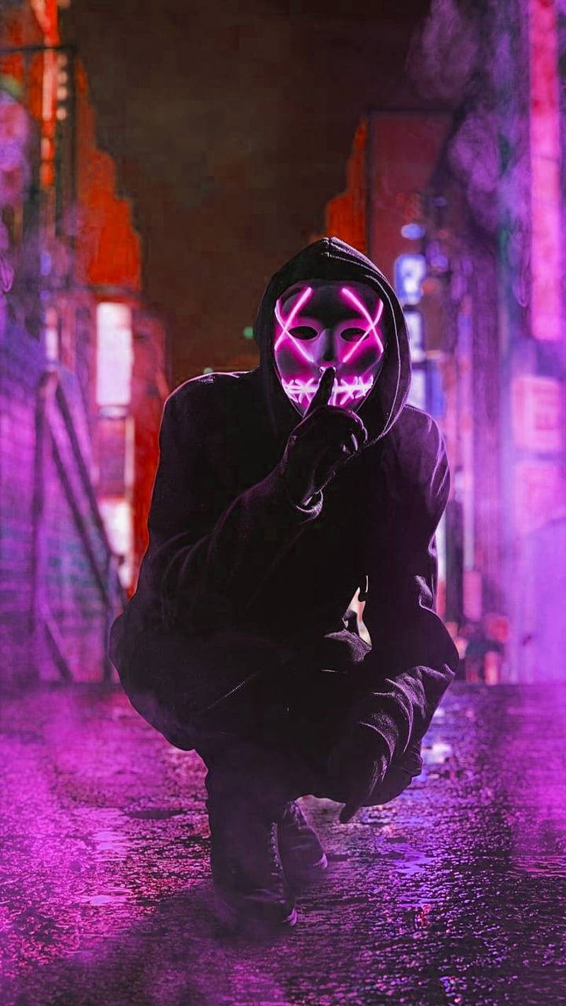 Neonmaske Mann Telefon Bakgrunner