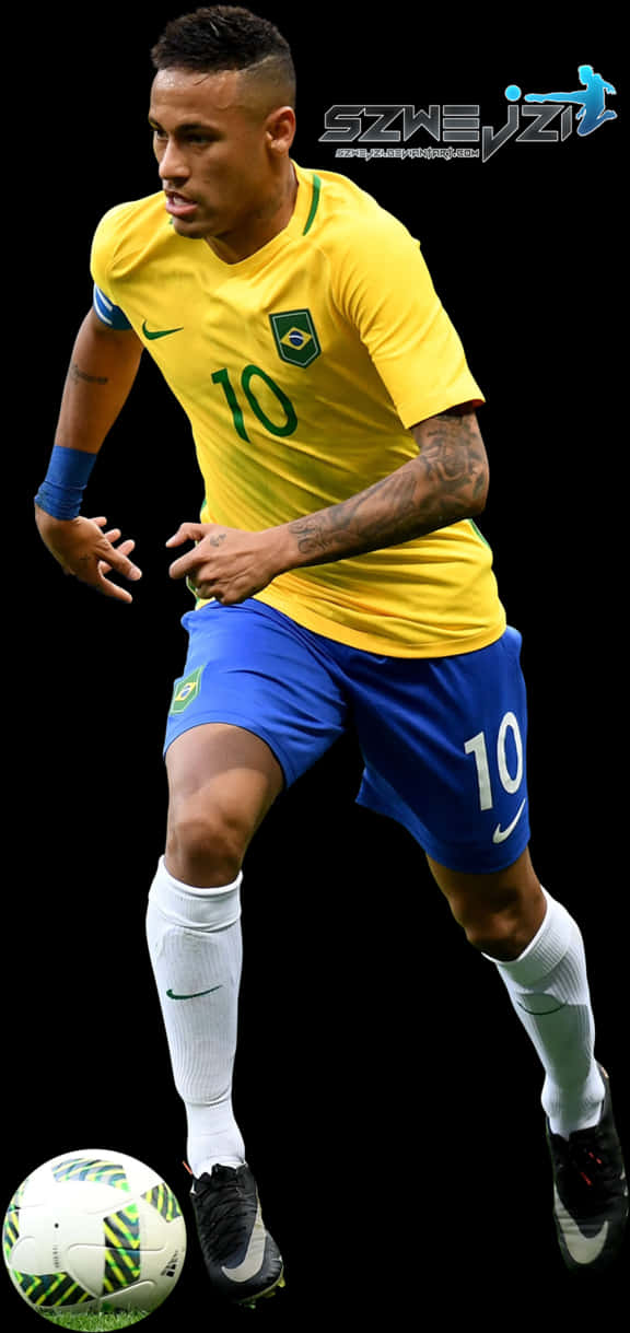 Neymar Brasil Drakt Nummer 10 Dribling Bakgrunner