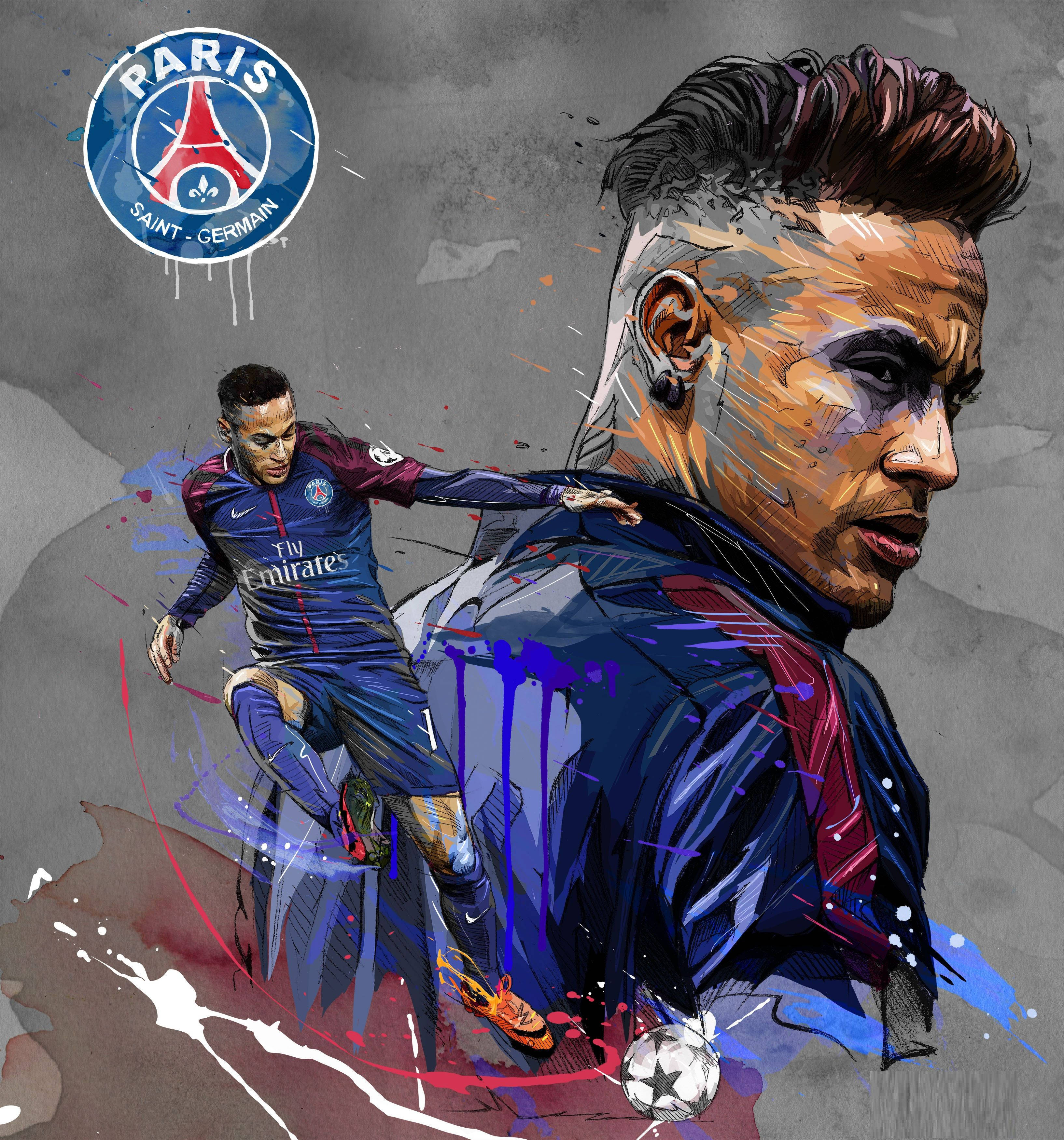 Neymar håndhilser på en fan etter å ha fullført penn-verktøy-kunstverket Bakgrunner