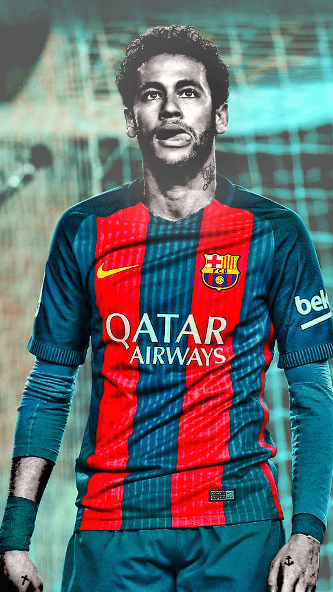 Neymar Jr med sterke farger bakgrunn.