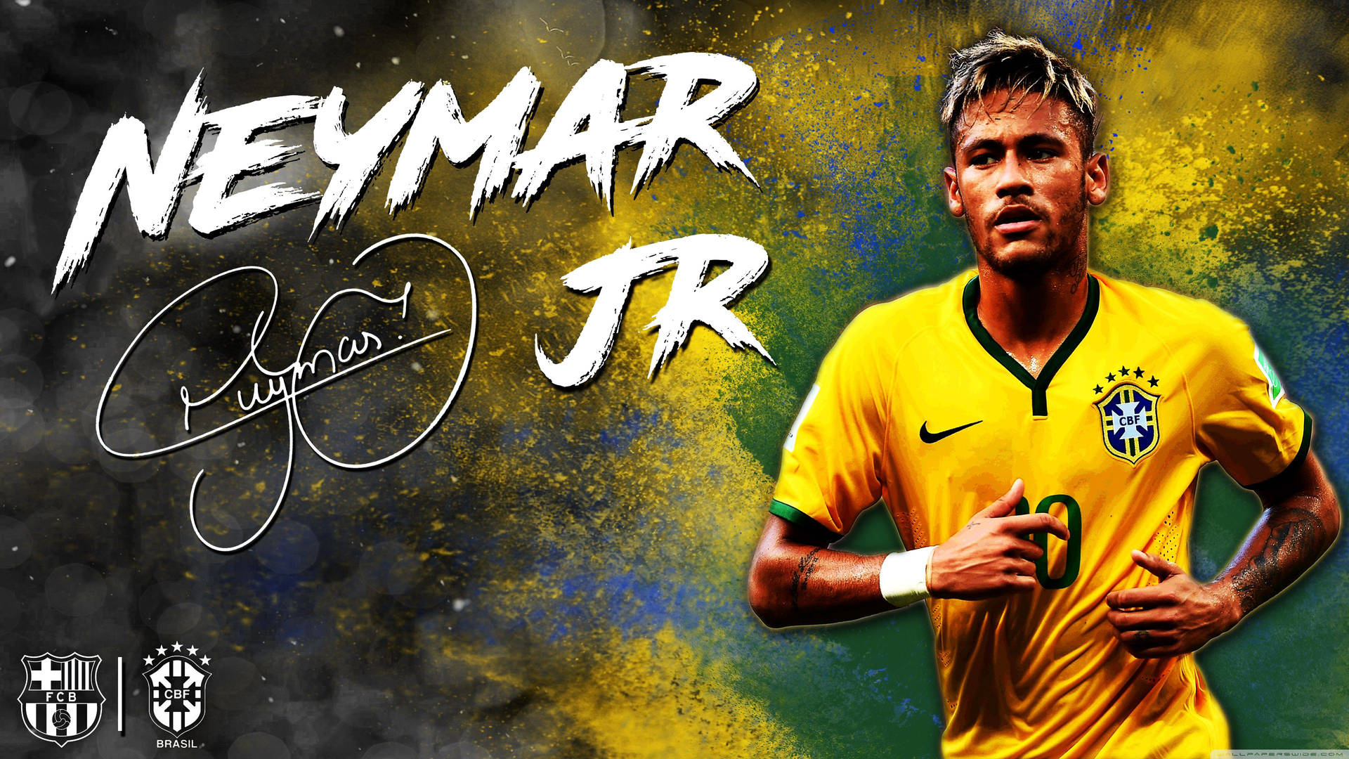 Grønn og gul Neymar fan art bakgrunn.