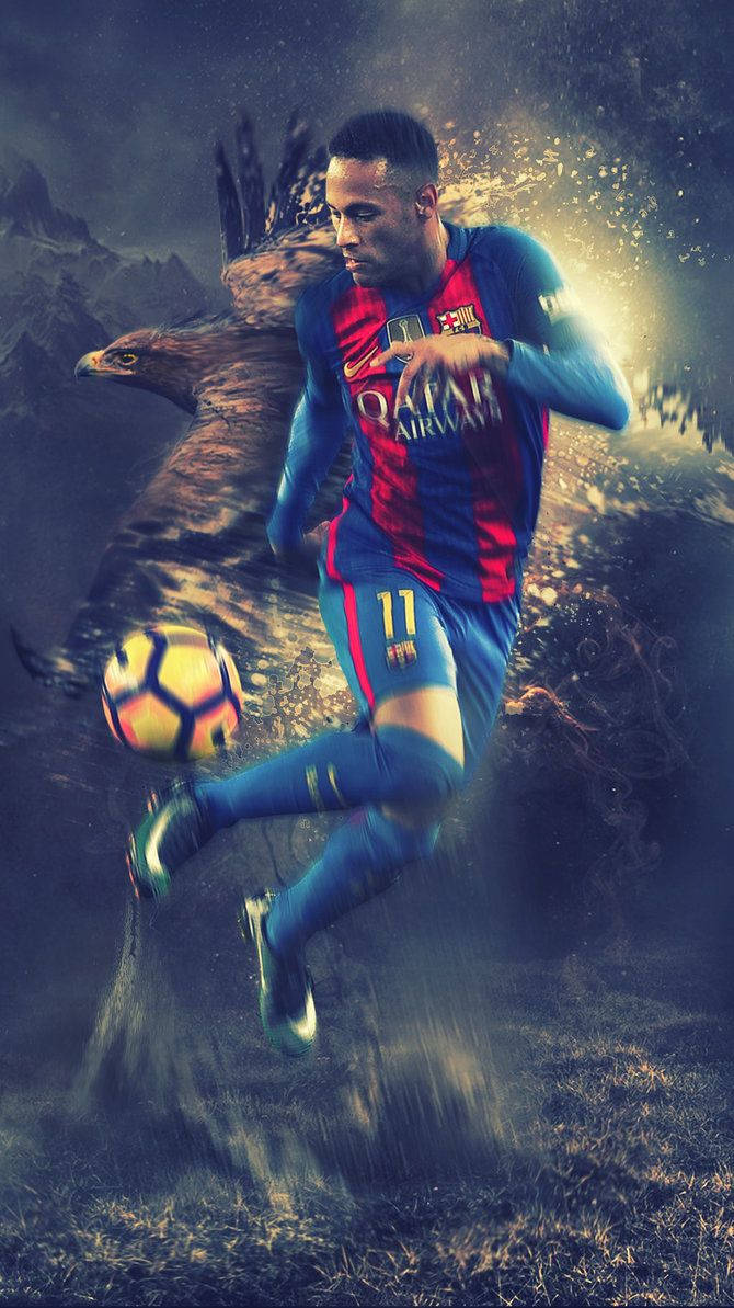 Neymar dribler som en hauk bakgrunn.