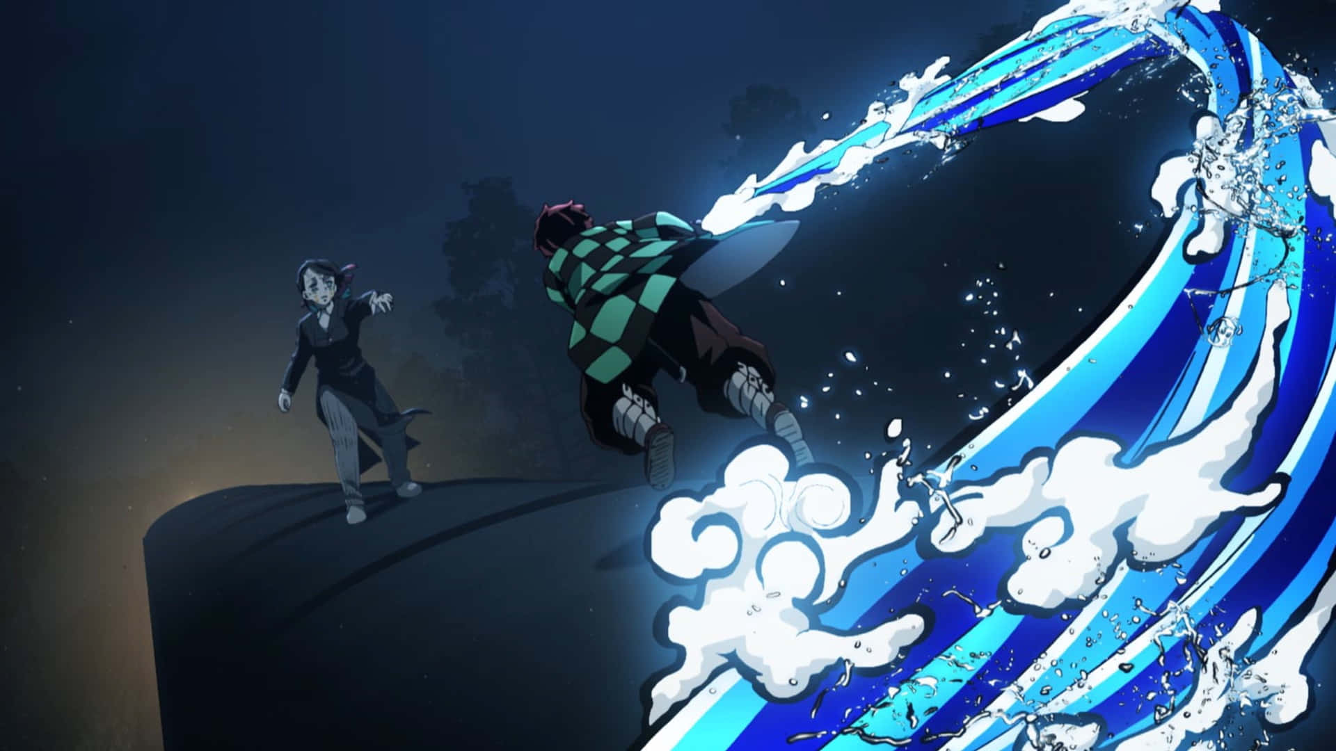 Nezuko Kamado, en Demon Slayer, og broren Tanjiro i smerte Bakgrunner