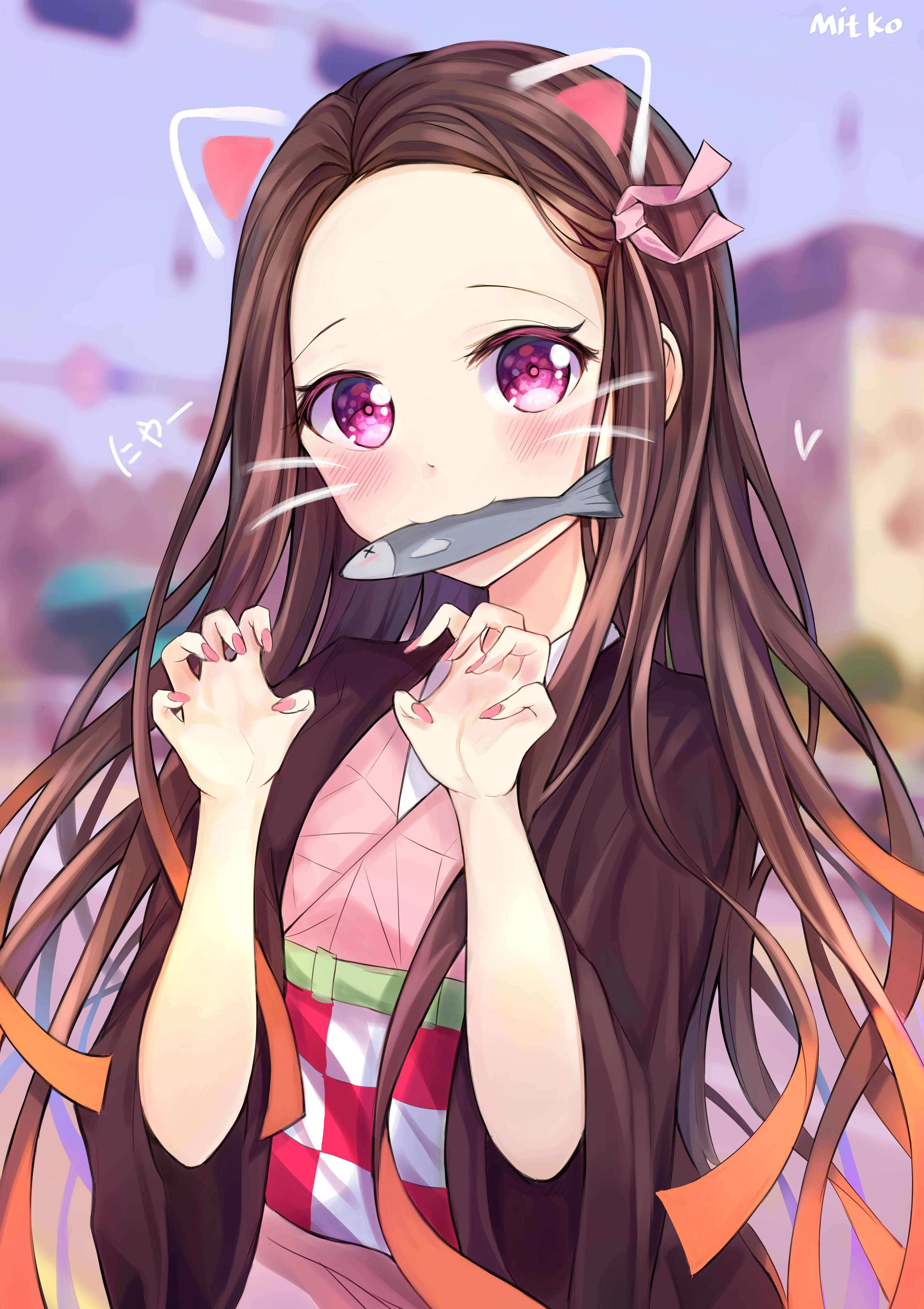 Nezuko Kamado Søt Anime Jente iPhone Bakgrunner