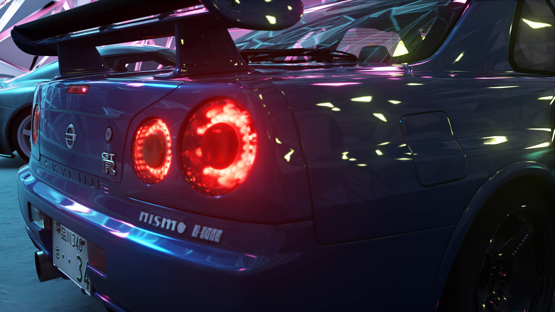 Nissan Skyline Gtr R34 Røde Baklykter Bakgrunner
