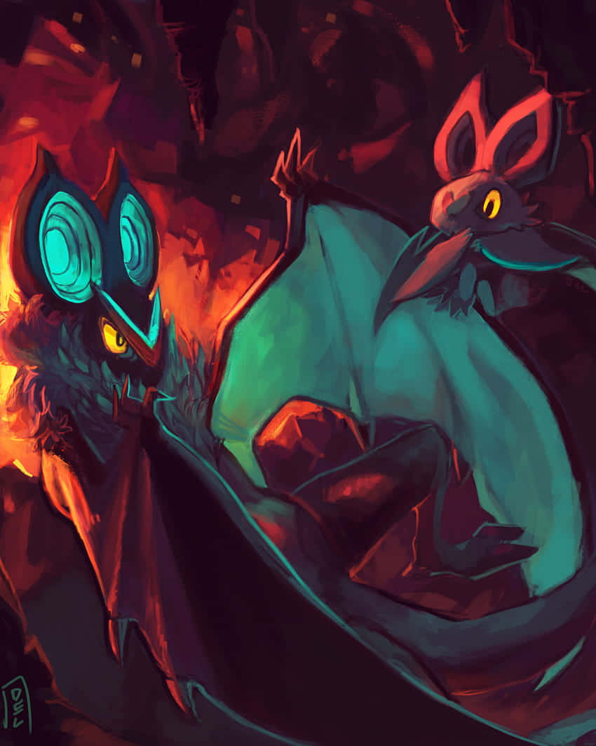 Noibat og Noivern i en brennende hule Bakgrunner