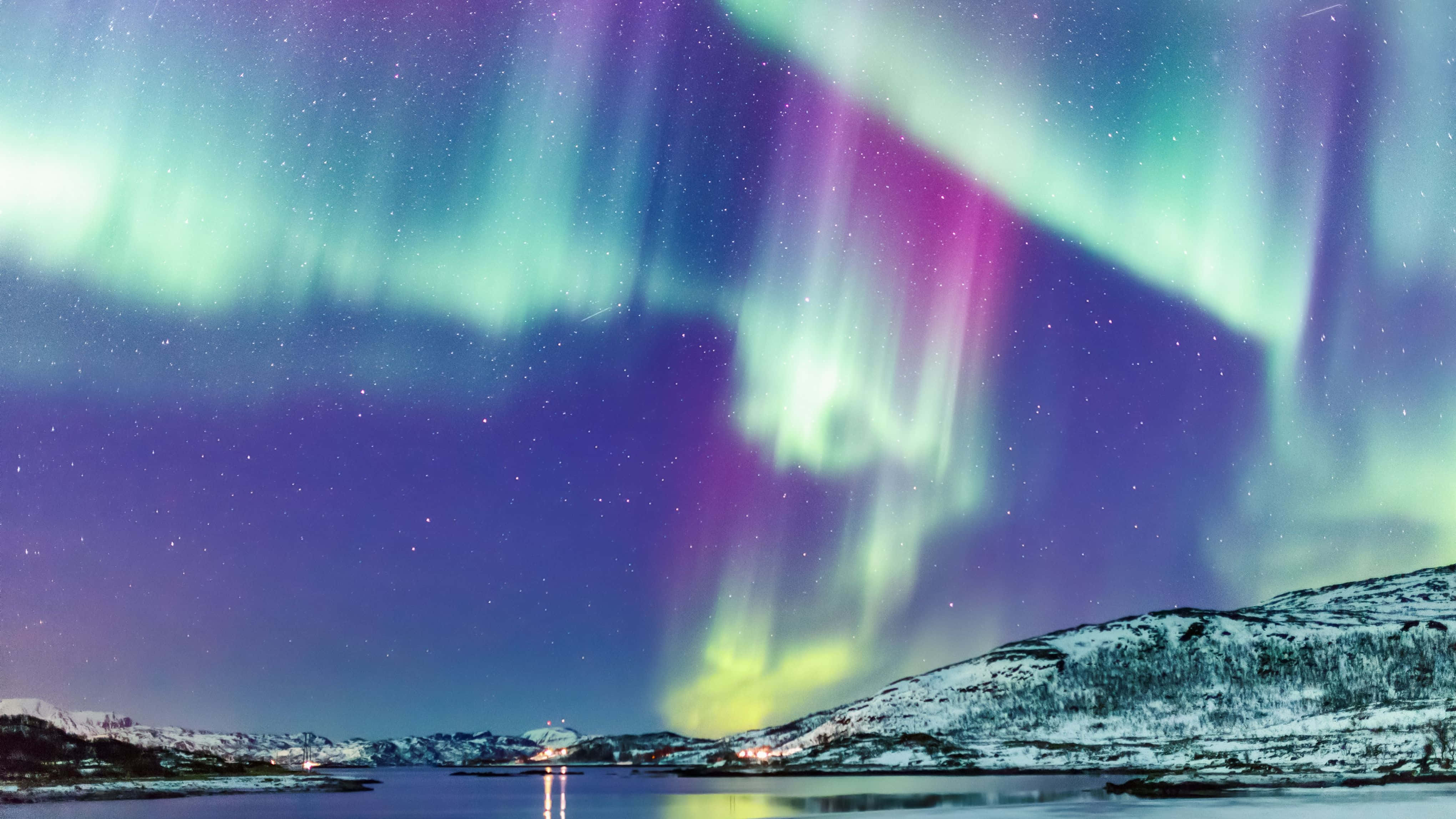 Nordlys Aurora Borealis Norge 4K Skjerm Bakgrunner