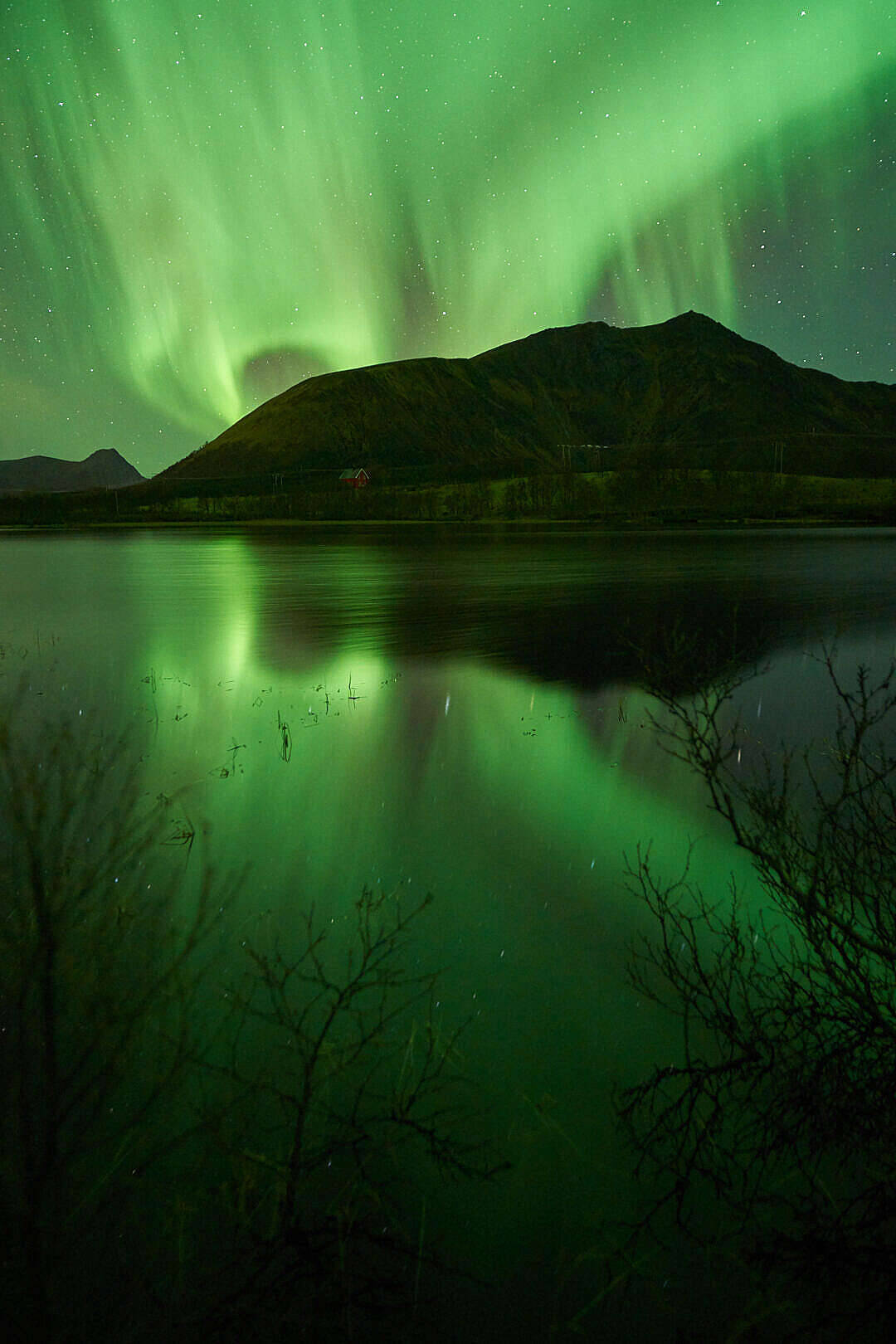 Nordlys over grønt fjell iPhone Bakgrunner