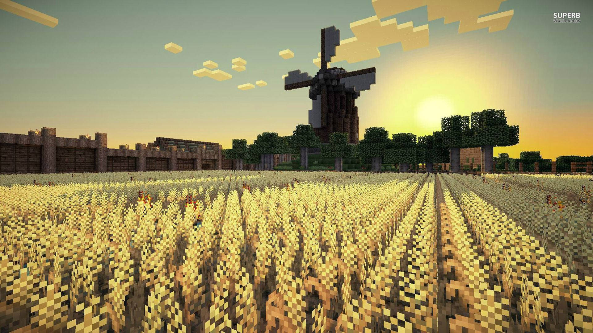 Minecraft risfelt morgen soloppgang utsikt bakgrunnsbilde