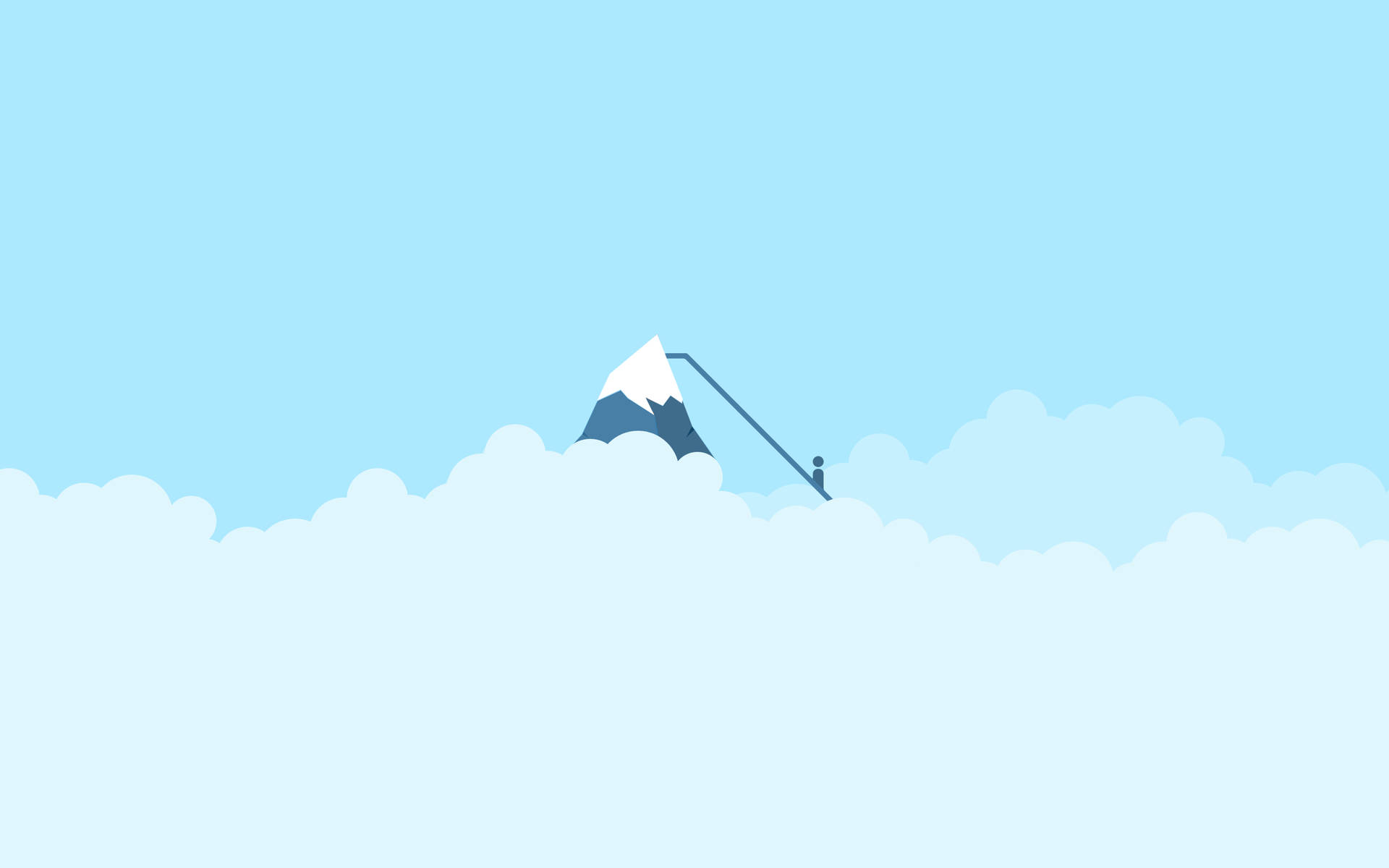 Minimalistisk bakgrunnsbilde av en mann som klatrer på den snødekte fjelltoppen.