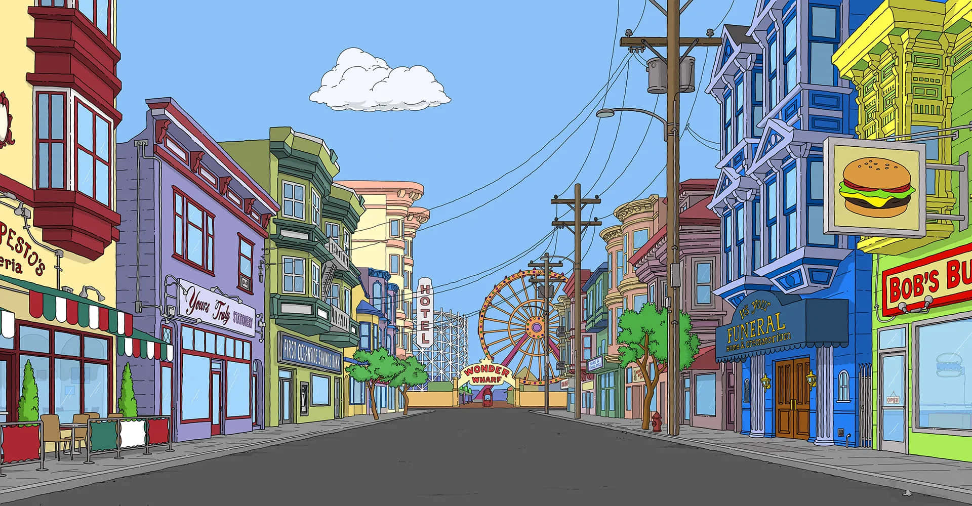 Ocean Avenue Street Bob's Burgers Bakgrunn Bakgrunner