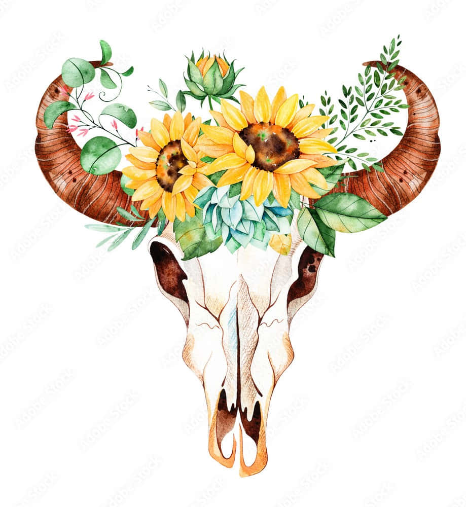 Oksehodeskalle med blomsterkrans Bakgrunner