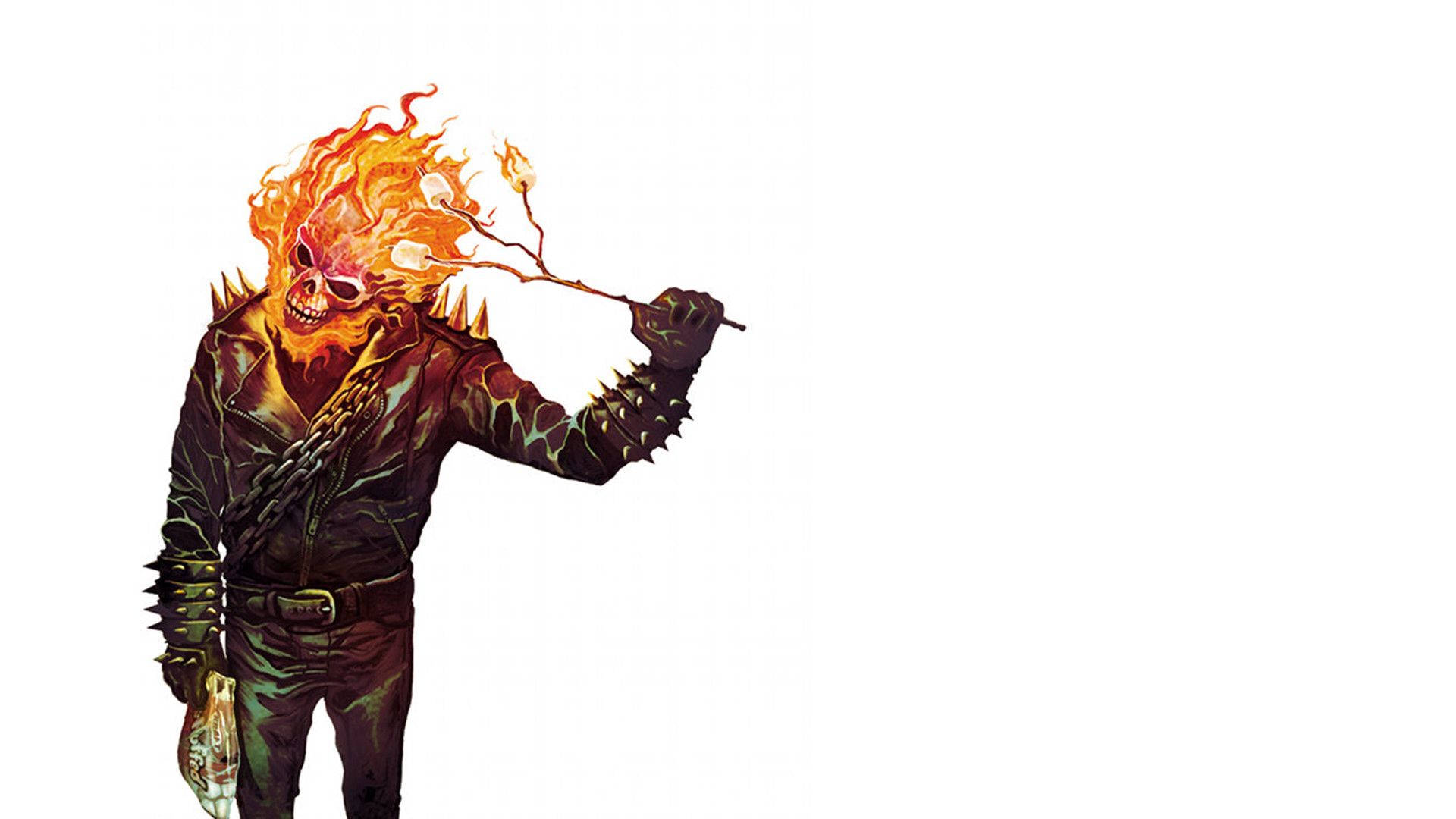 Marvel-skurk skjelett som brenner sitt eget hode med en pinne med marshmallows.