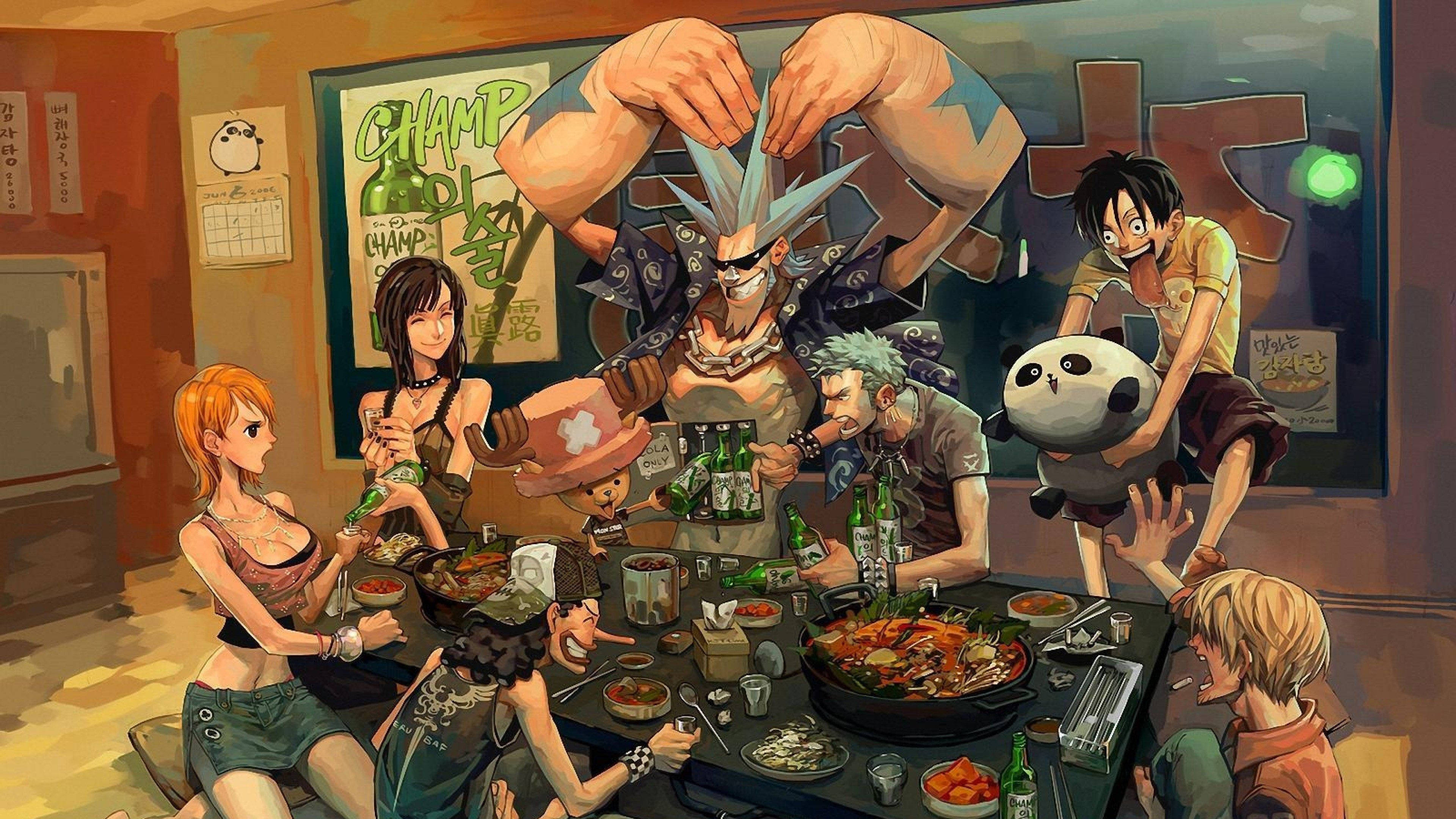 One Piece 4K Karakterer Drikker Bakgrunner
