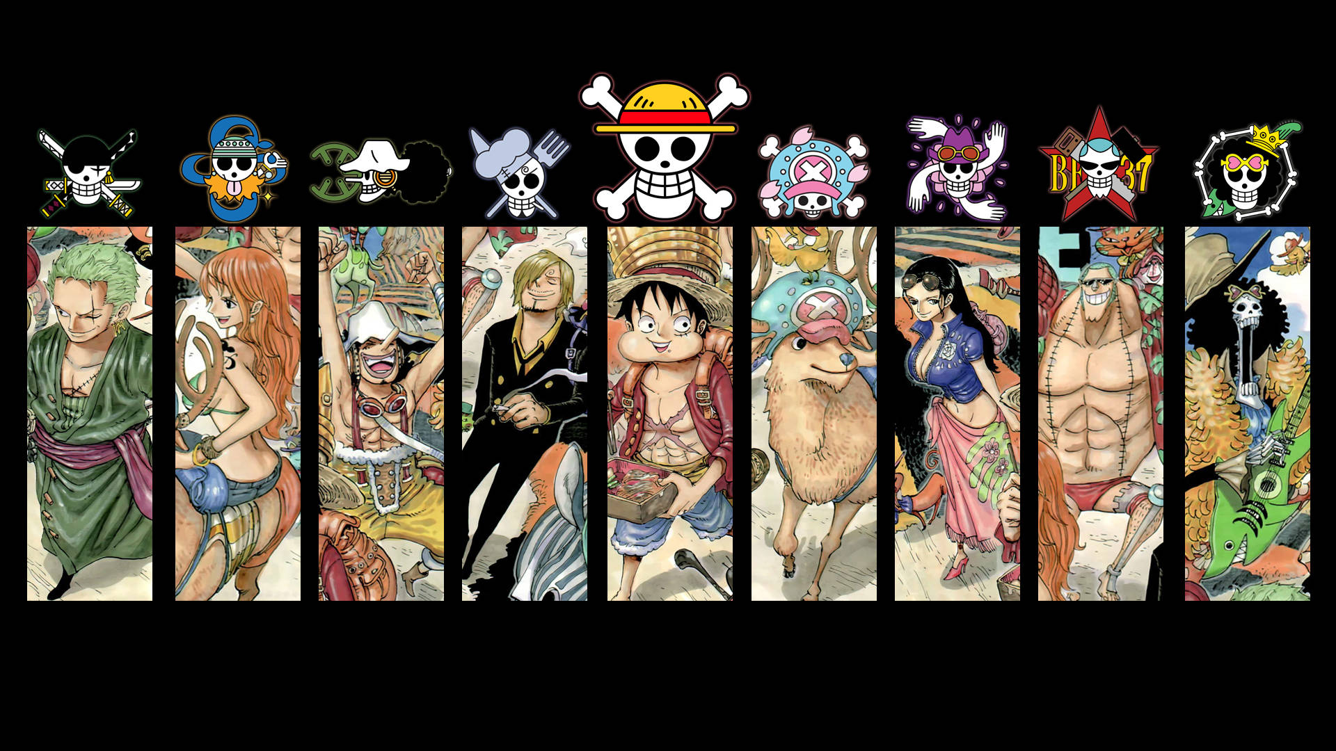 One Piece Logo og Karakterer Skrivebord Bakgrunner