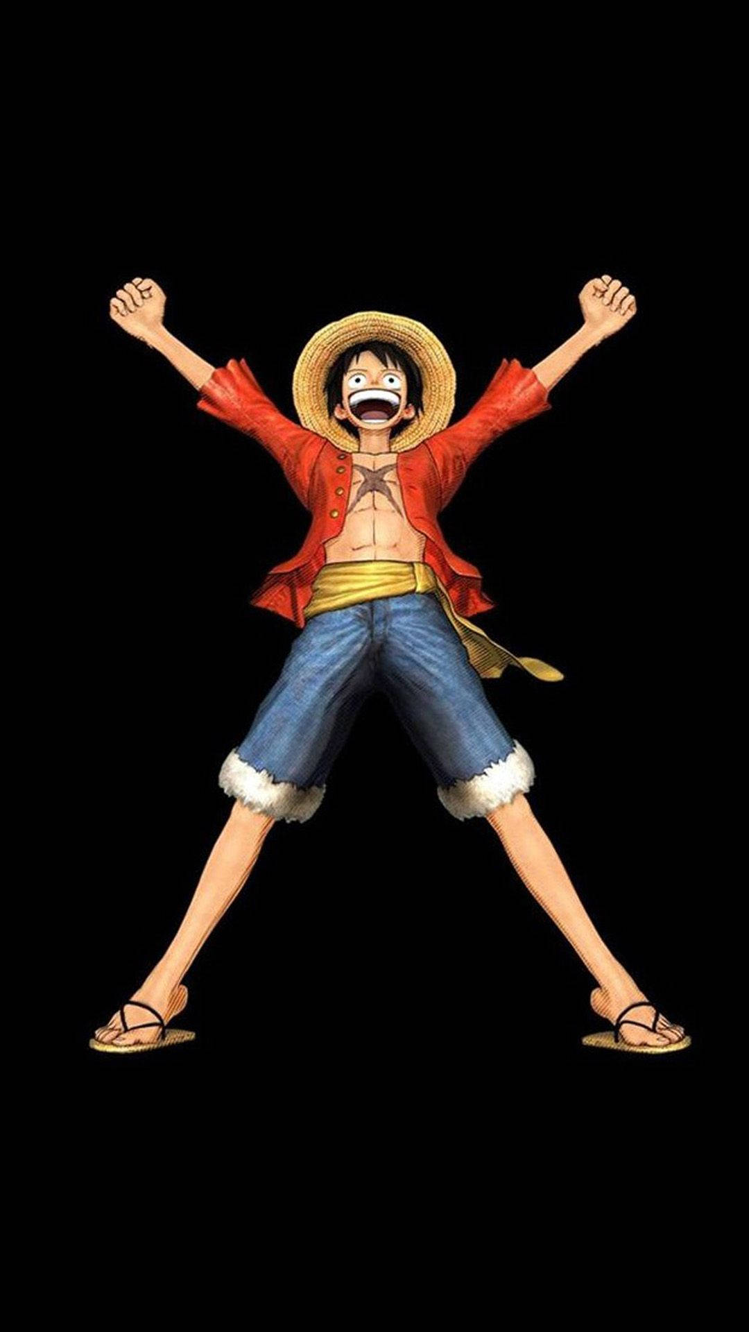 Glisende og spent Luffy i et portrett One Piece-bakgrunnsbilde.