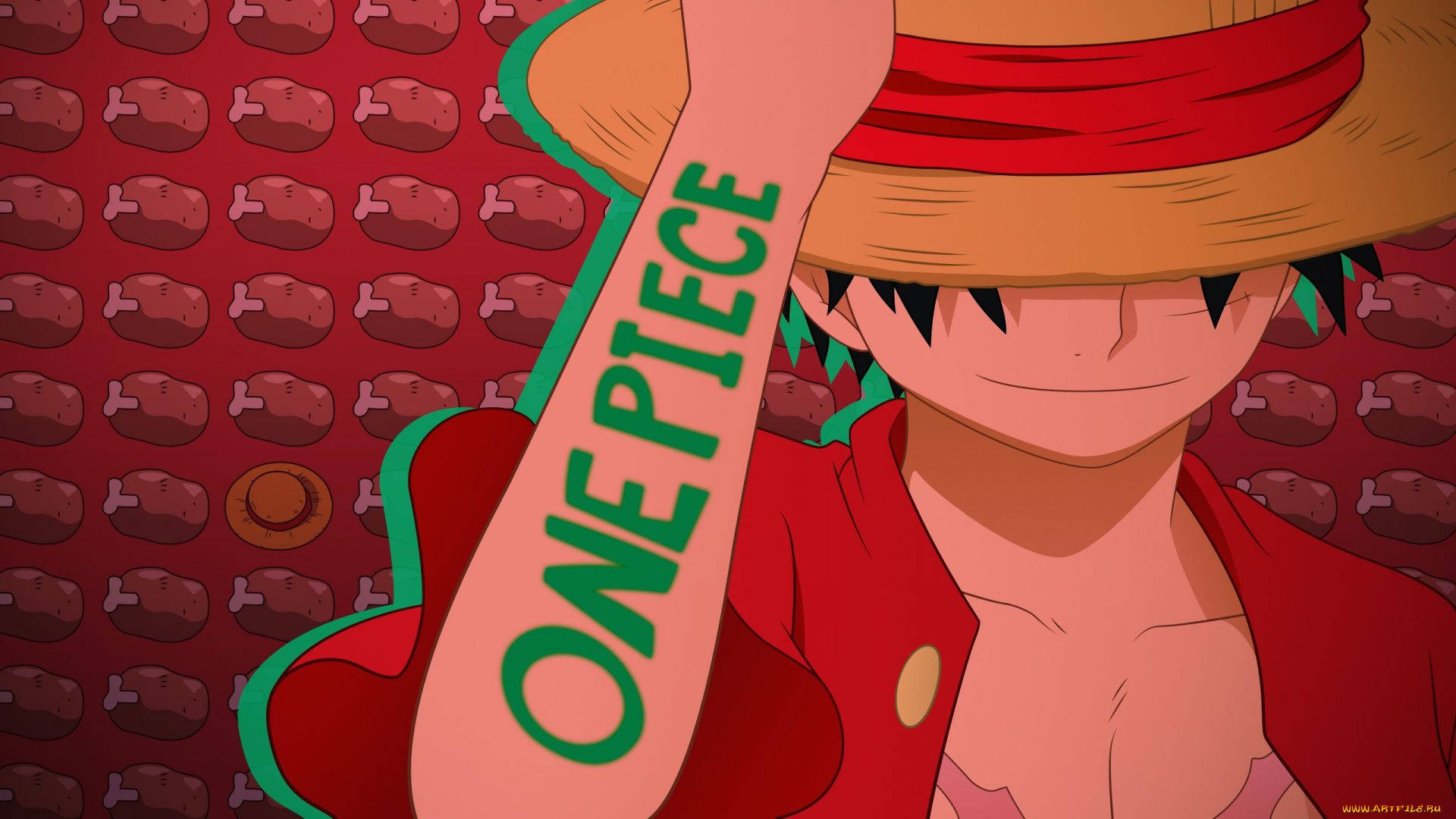 One Piece-skrivebordsbakgrunn med kjøttmønster Bakgrunner