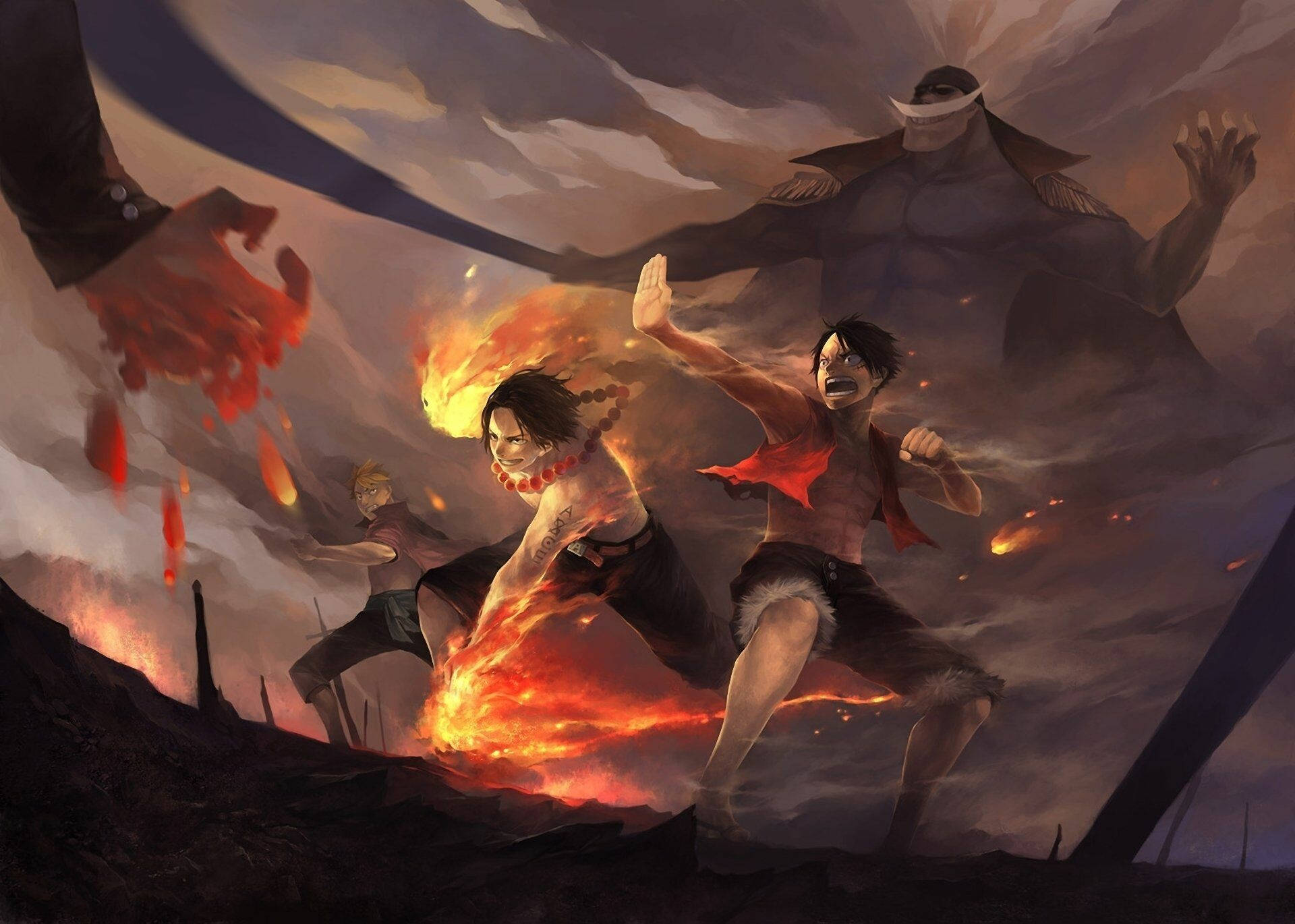 One Piece Skrivebord Luffy Ace Sabo Kamp Bakgrunner