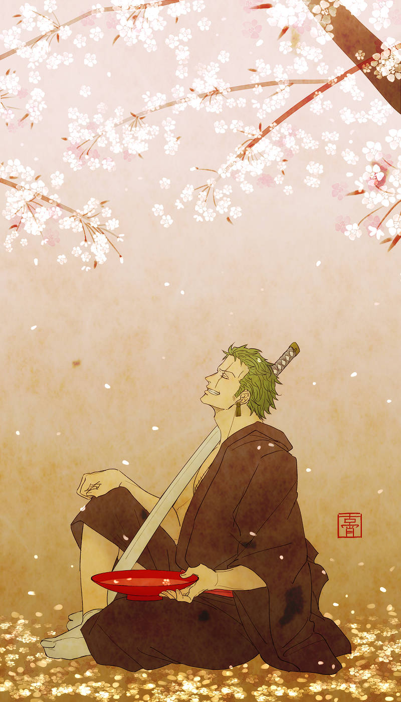 One Piece-telefon Zoro under kirsebærtre Bakgrunner