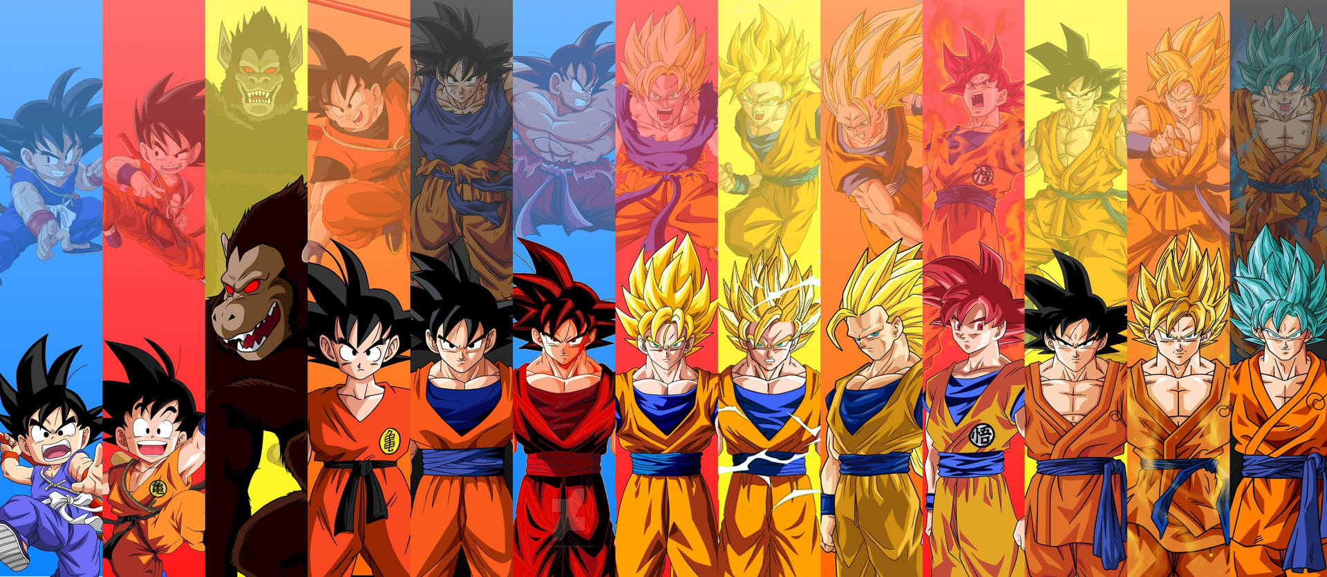 Goku-bakgrunn av alle Son Goku-stadiene inkludert Oozaru