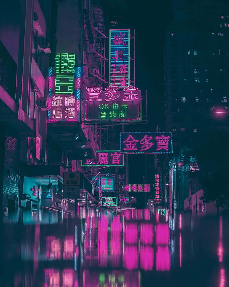 Opplev det pulserende nattelivet i Neon City Bakgrunner