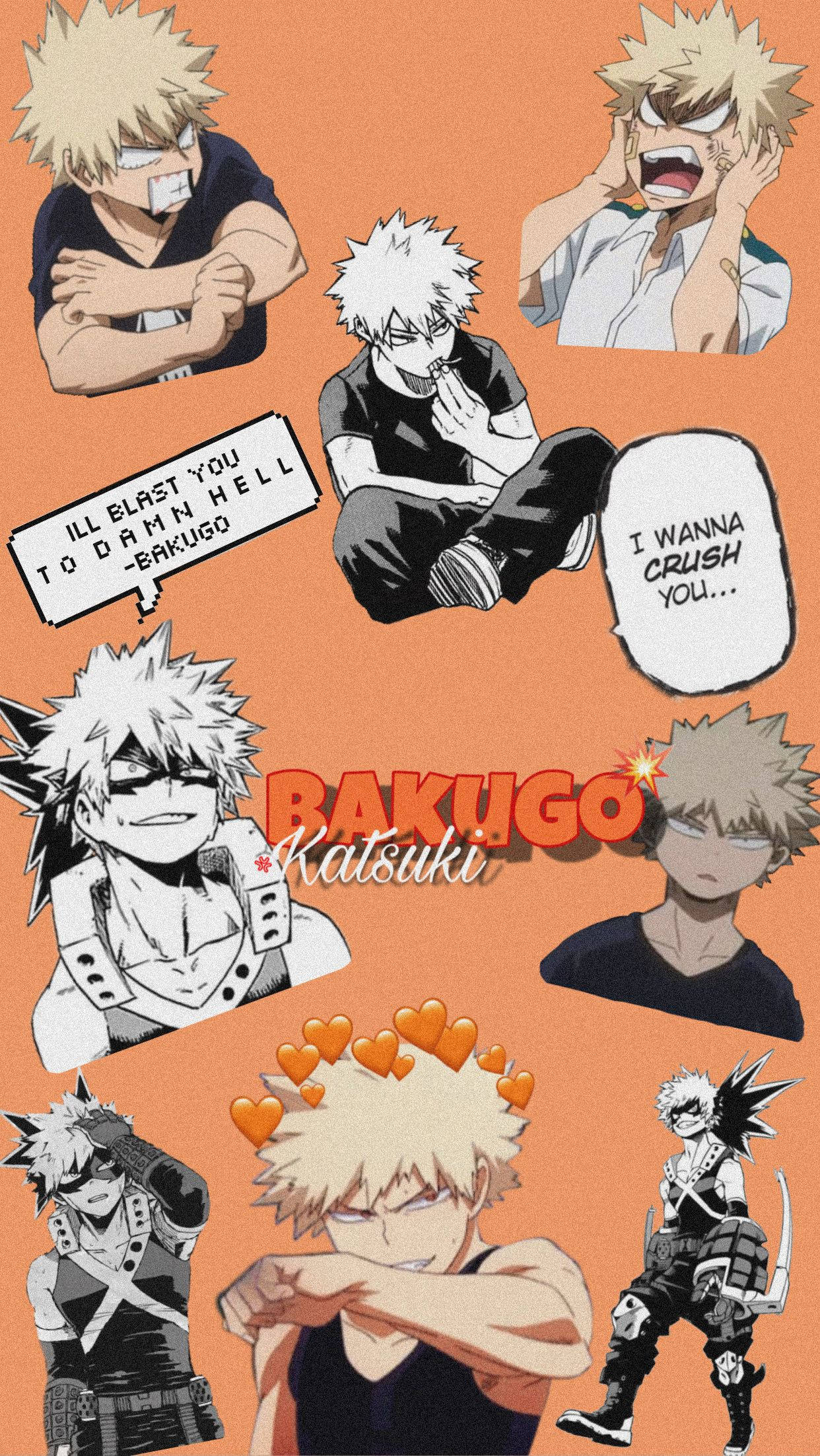 Oransje estetisk My Hero Academia Katsuki Bakugo Linjer Bakgrunner