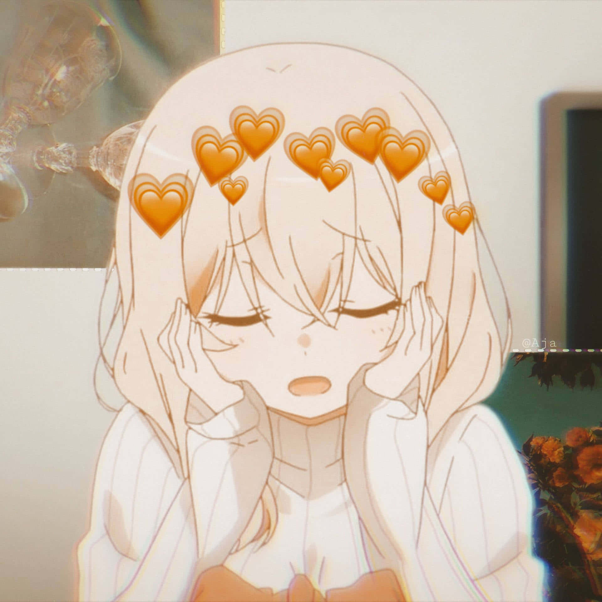 Oransje hjerter anime PFP estetisk Bakgrunner