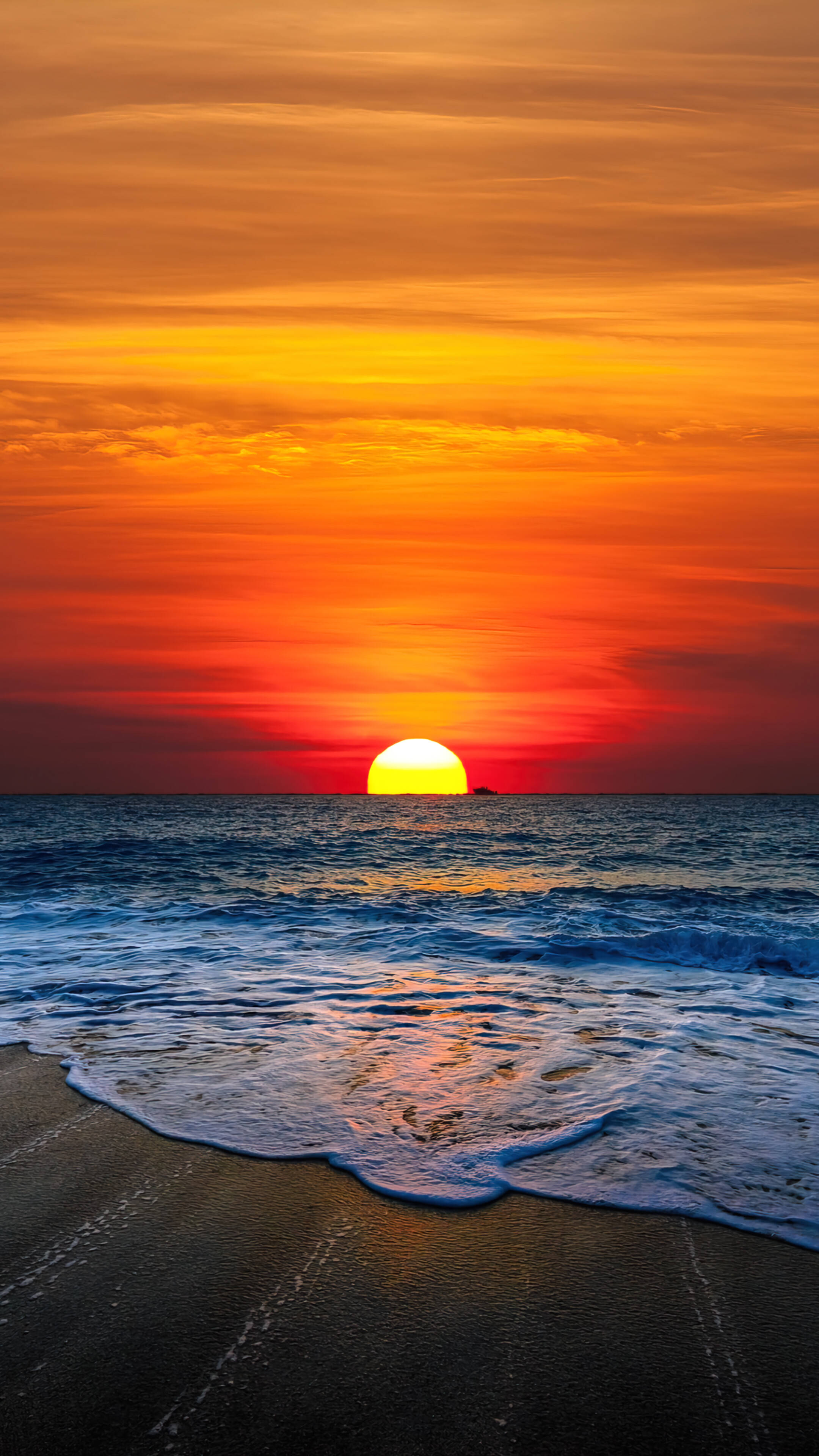 Oransje solnedgang over strand Android Bakgrunner