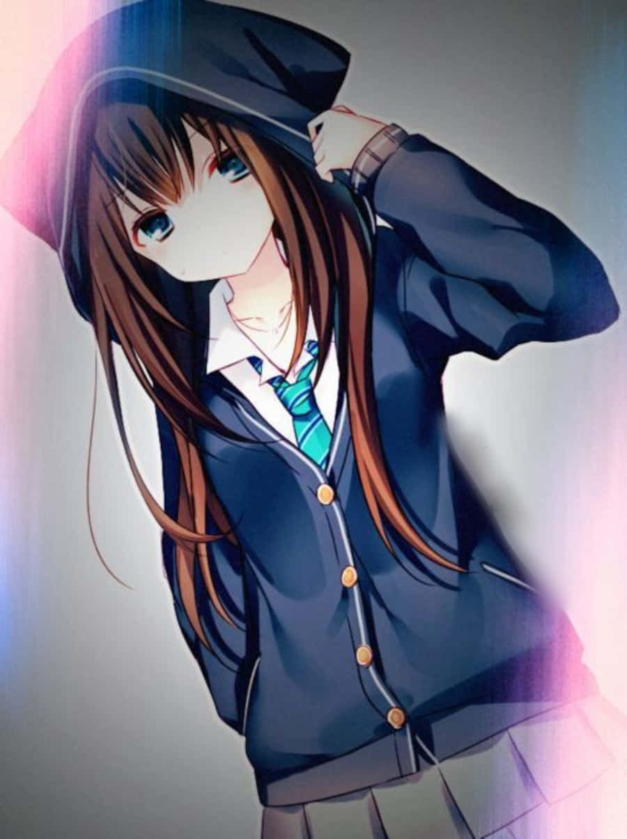 Original anime-jente i rosa hettegenser Bakgrunner