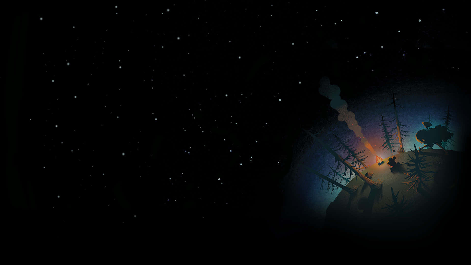 Outer Wilds leirplass under stjerneklar natt Bakgrunner