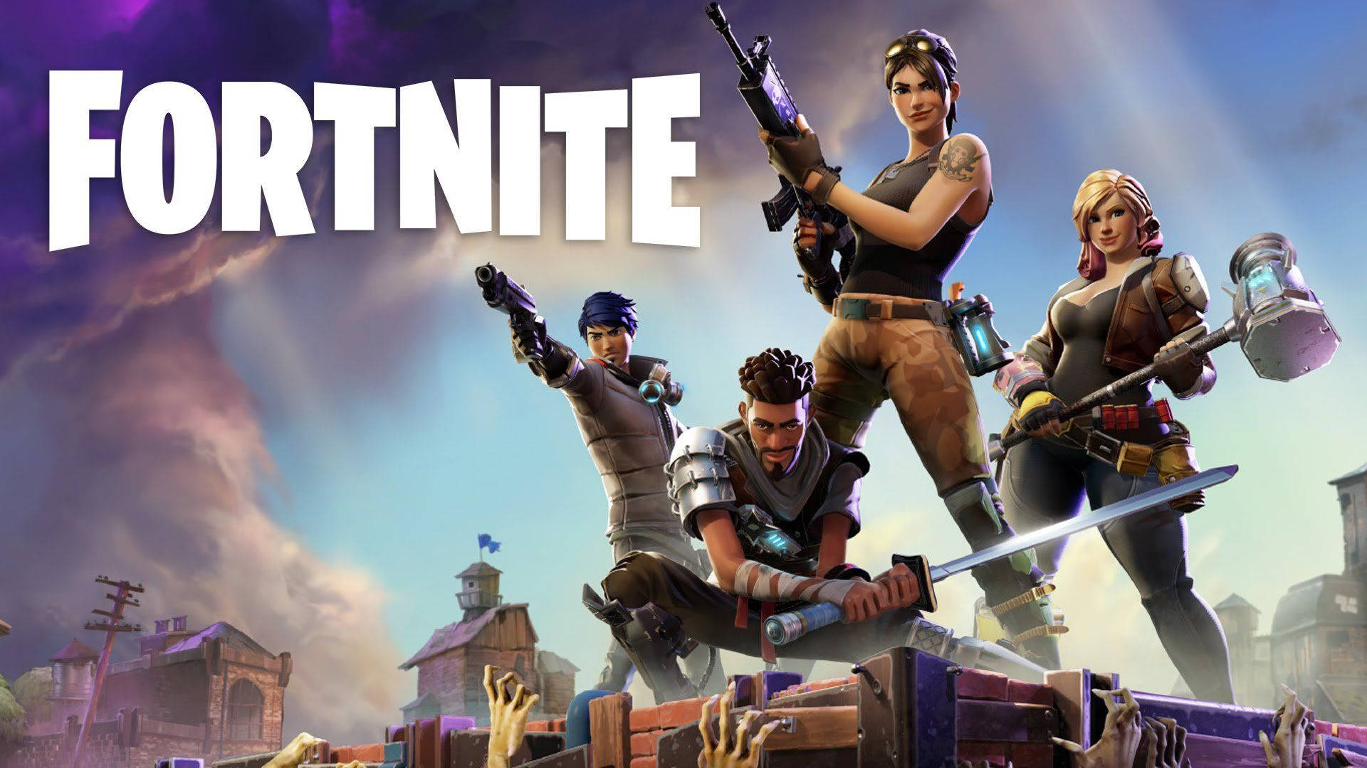 Fire siste overlevende karakterer fra Fortnite i Save the World-modus HD-bakgrunnsbilde.