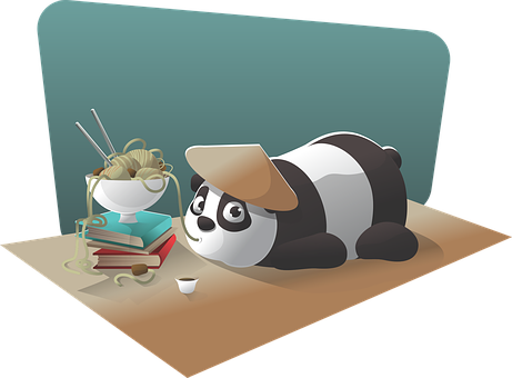 Panda som studerer med nudler Bakgrunner