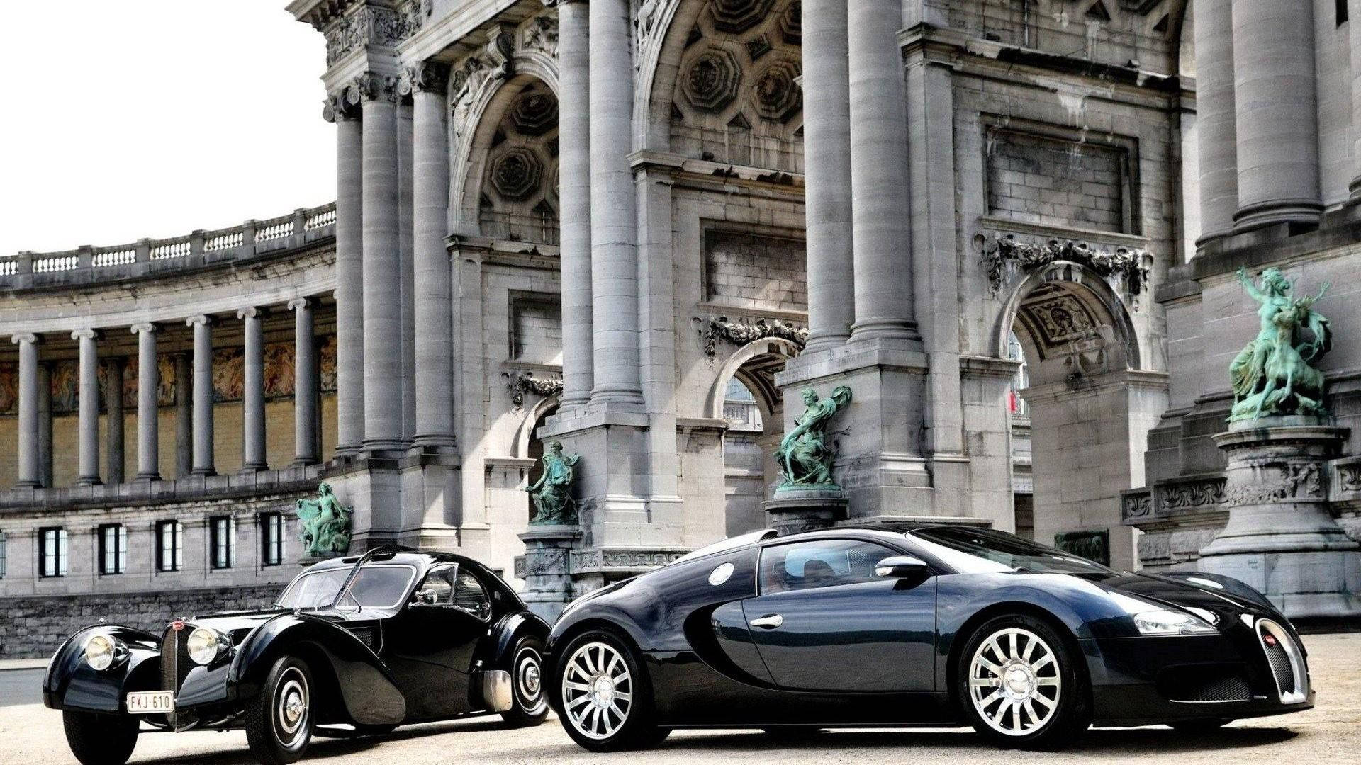 Parkert Bugatti Veyron i buegang bakgrunnsbilde