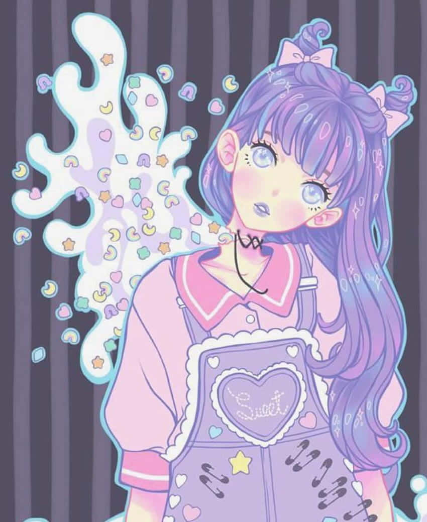 Pastell Goth Anime-jente i Overall Bakgrunner