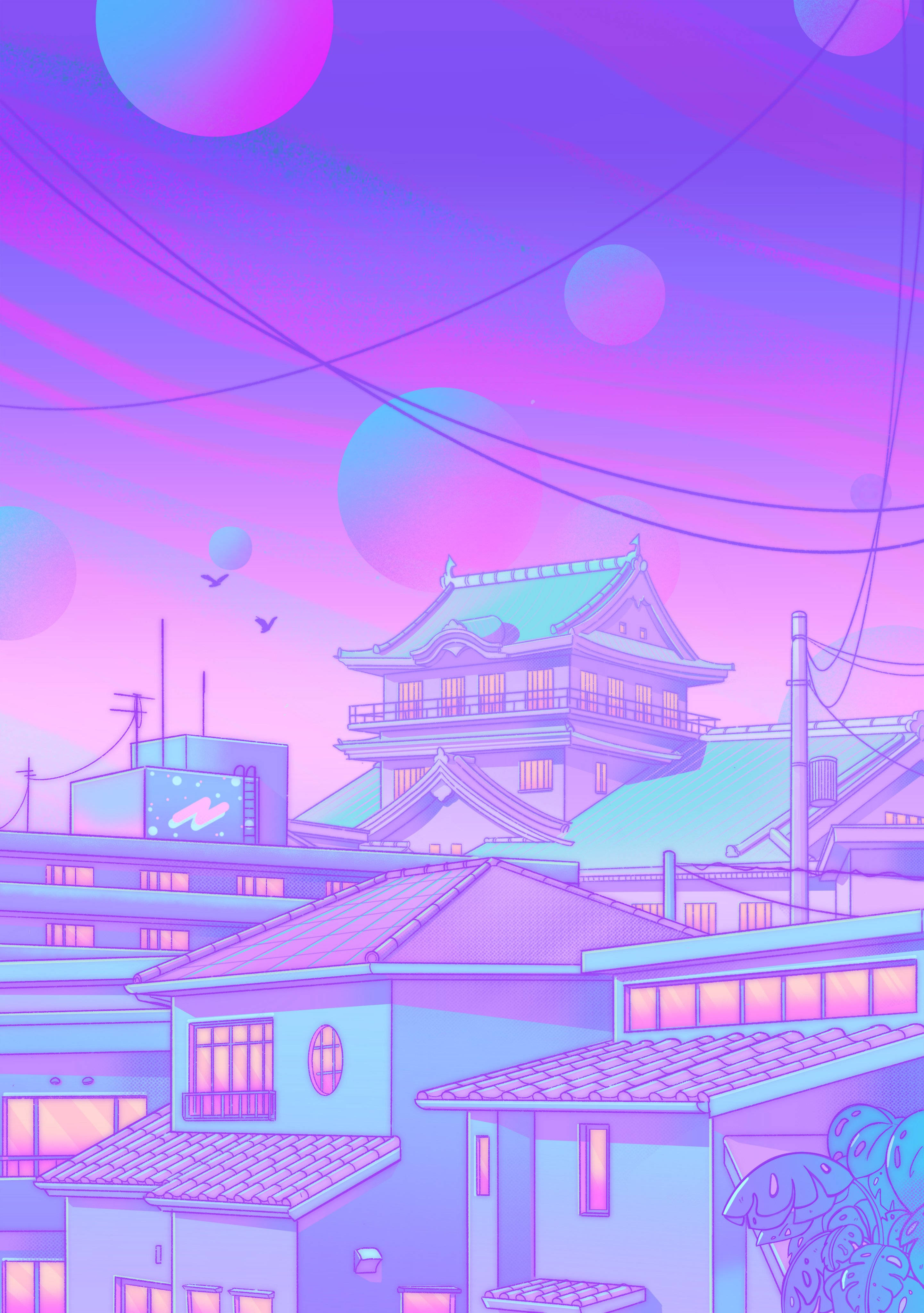 Pastell japansk estetikk med kuler i nabolaget Bakgrunner