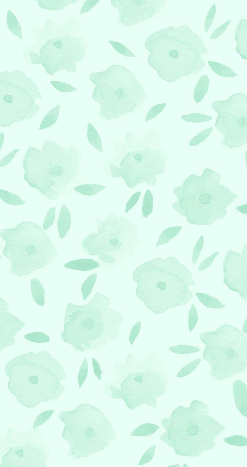 Pastellgrønn bakgrunn med blomster og blader Bakgrunner