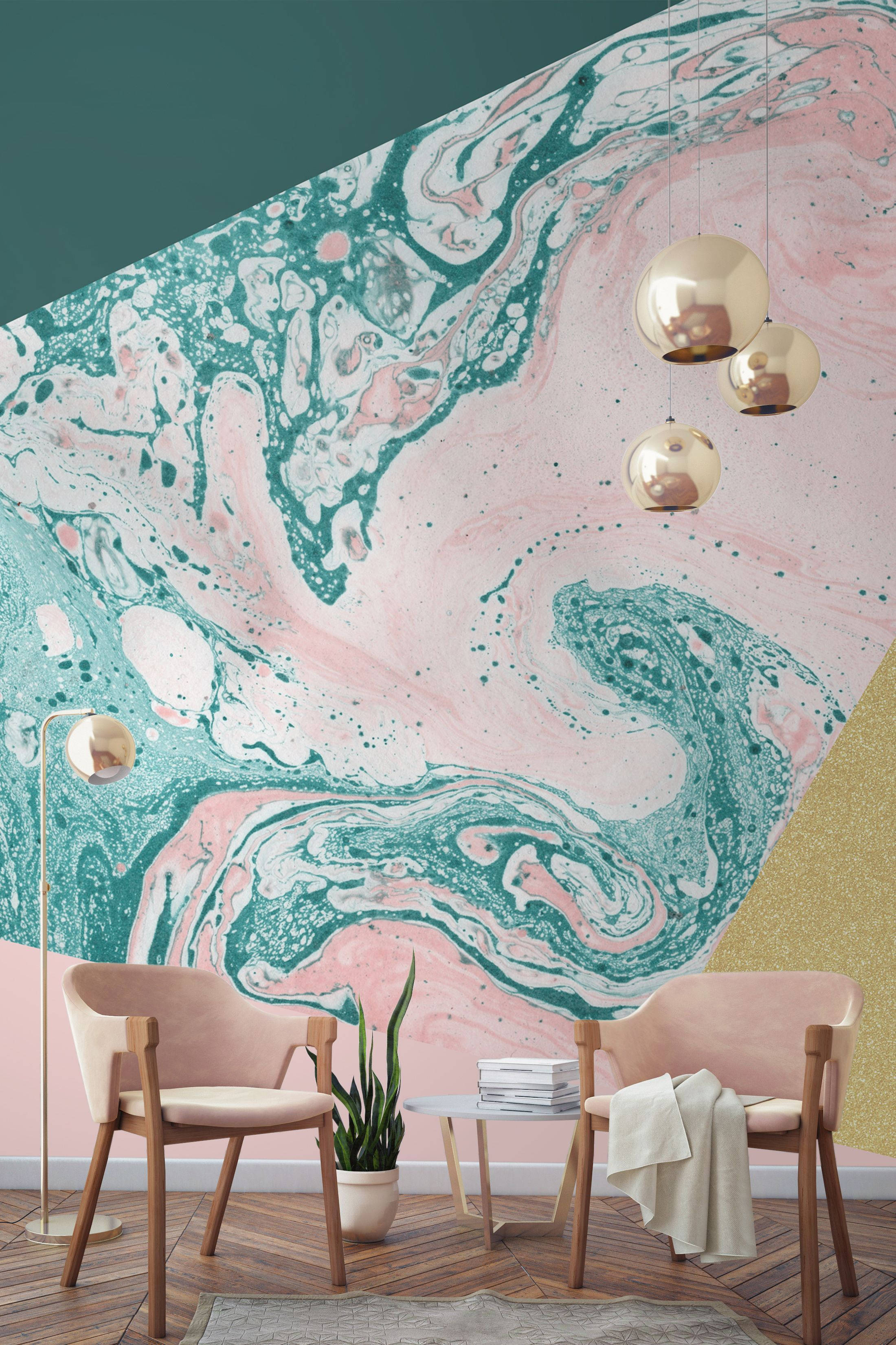 Pastellgrønn og rosa marmorvegg Bakgrunner