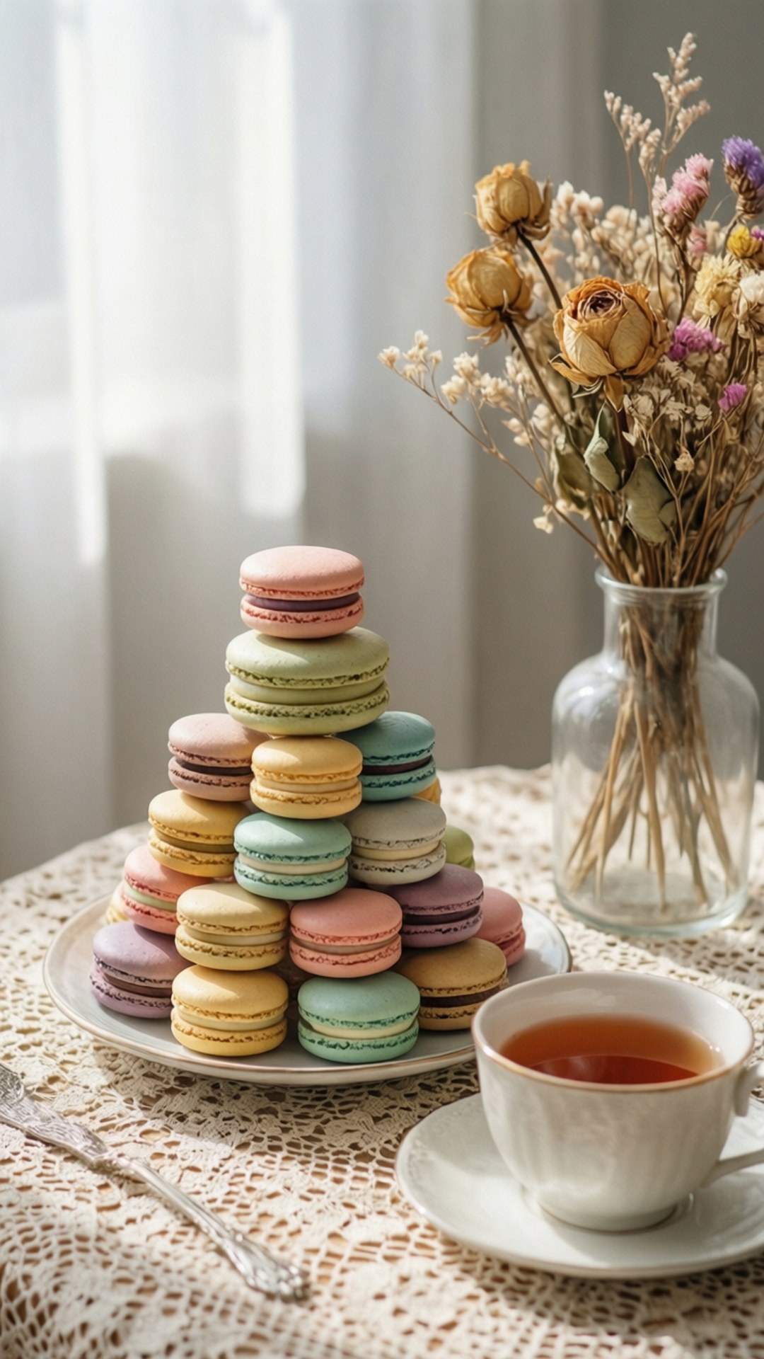 Pastellmakroner med te Bakgrunner