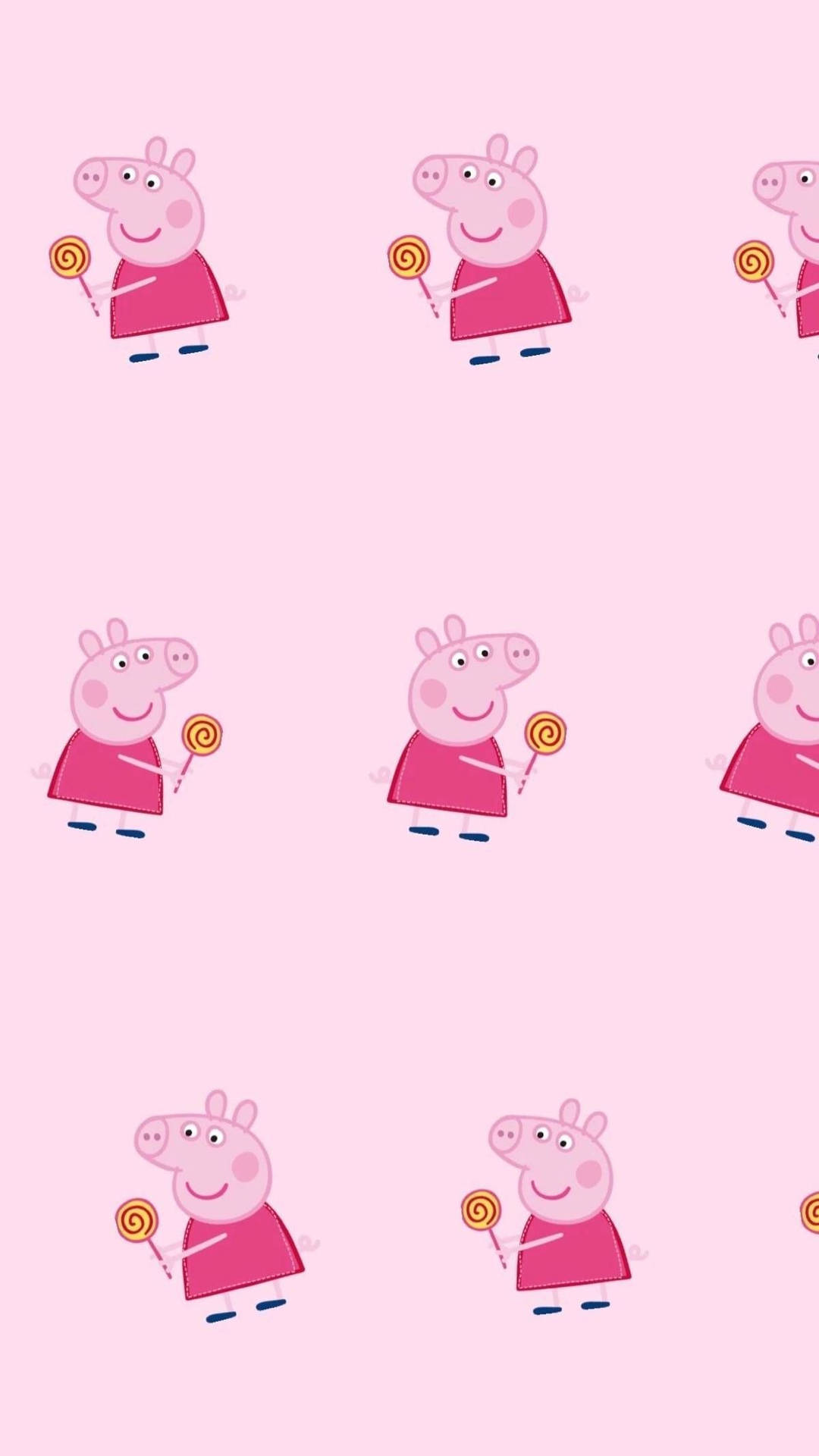 Peppa Gris koser seg med en spiral-lollipop på iPhone-bakgrunn. Bakgrunner