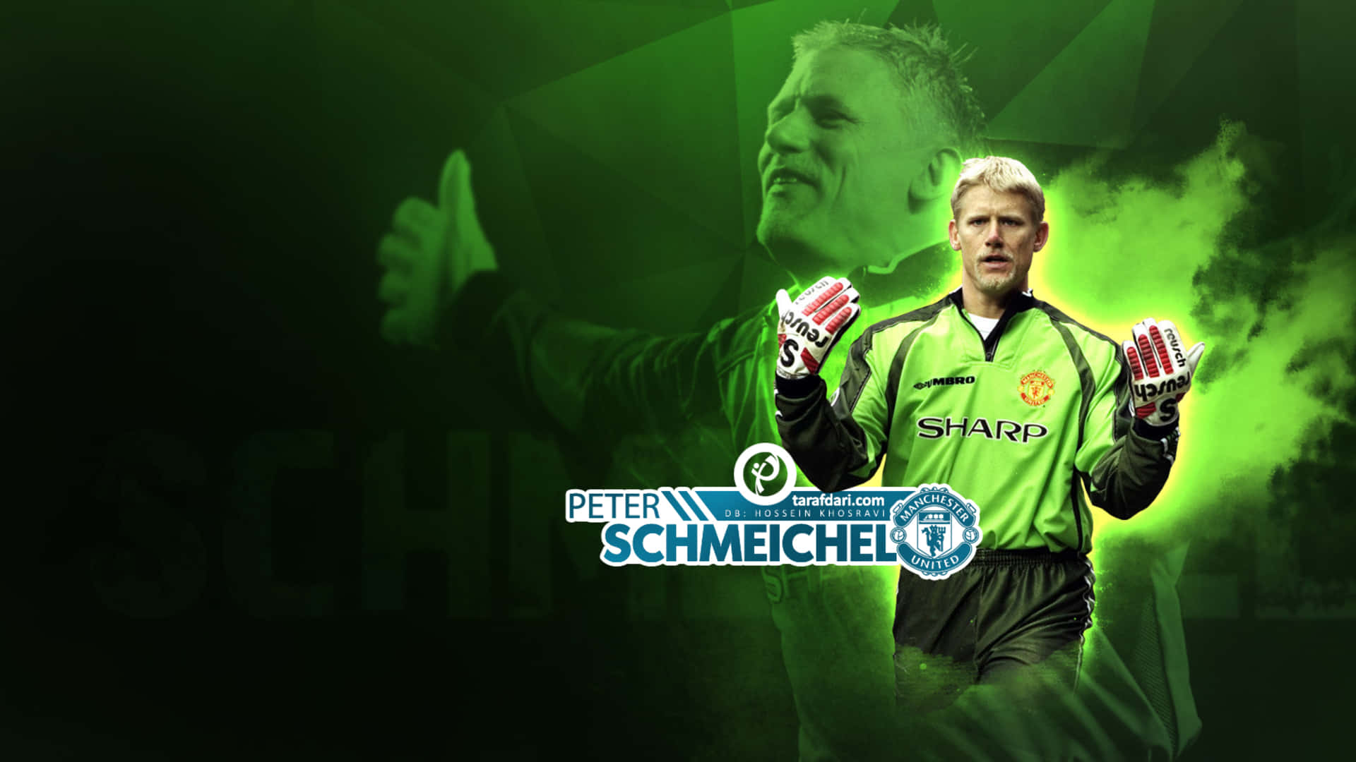 Peter Schmeichel Grønn Grafisk Kunst Målvakt Manchester United Bakgrunner