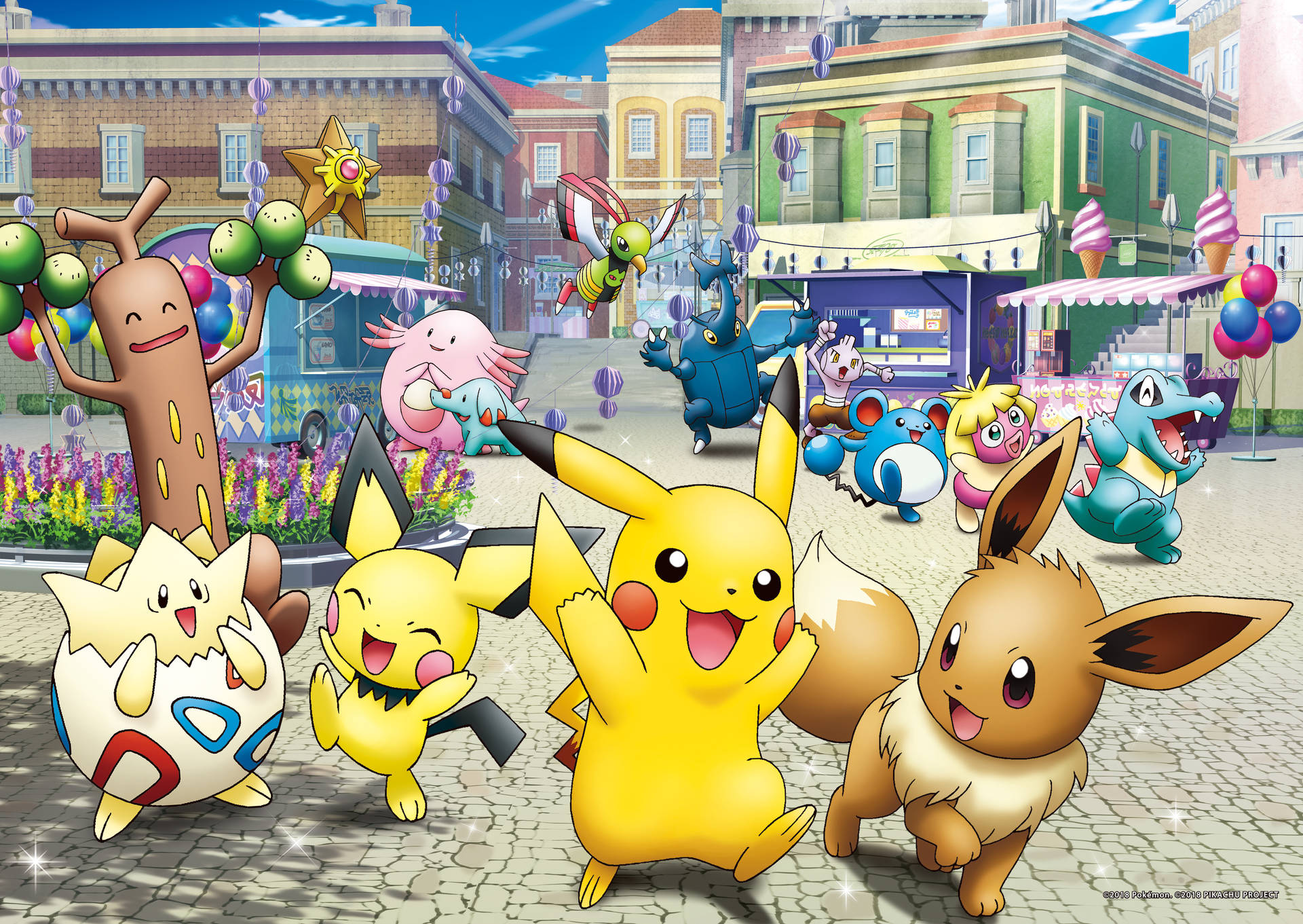 Pikachu 4K med Pokemon-fettere Bakgrunner