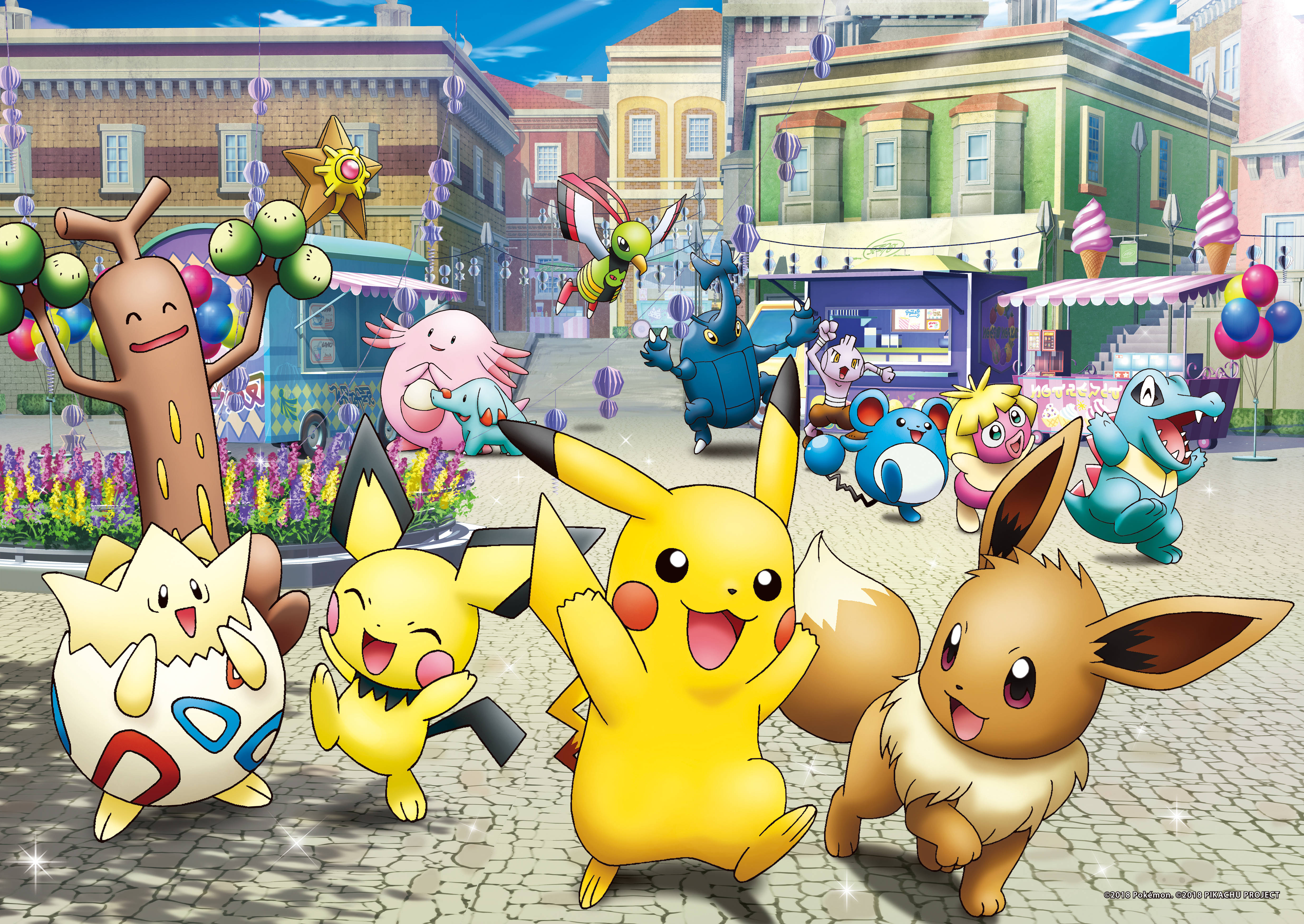 Pikachu 4K med Pokemon-fettere Bakgrunner