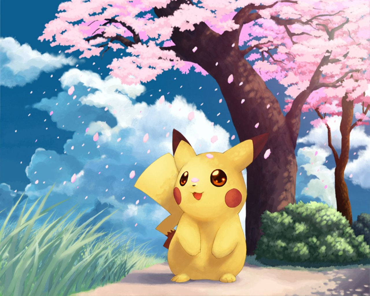Pikachu blant kirsebærblomster. Bakgrunner