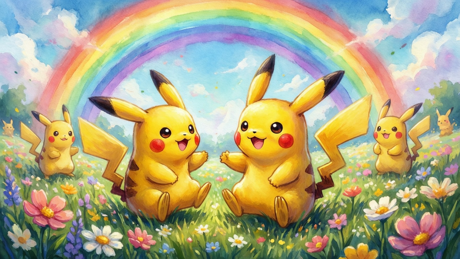 Pikachu i blomstereng Bakgrunner