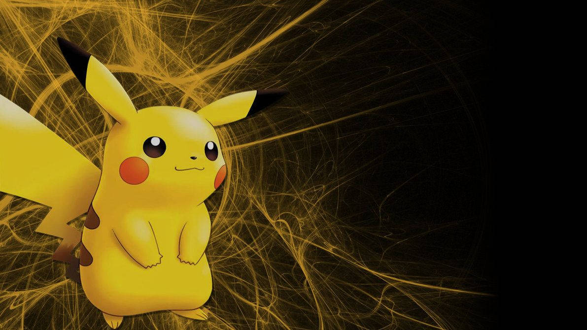 Pikachu-bakgrunnsbilde med gulltrådsdesign på svart bakgrunn.
